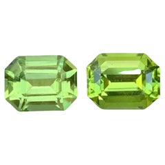 3.30 Carat Natural Loose Apple Green Peridot Pair Emerald Cut Pakistani Gemstone