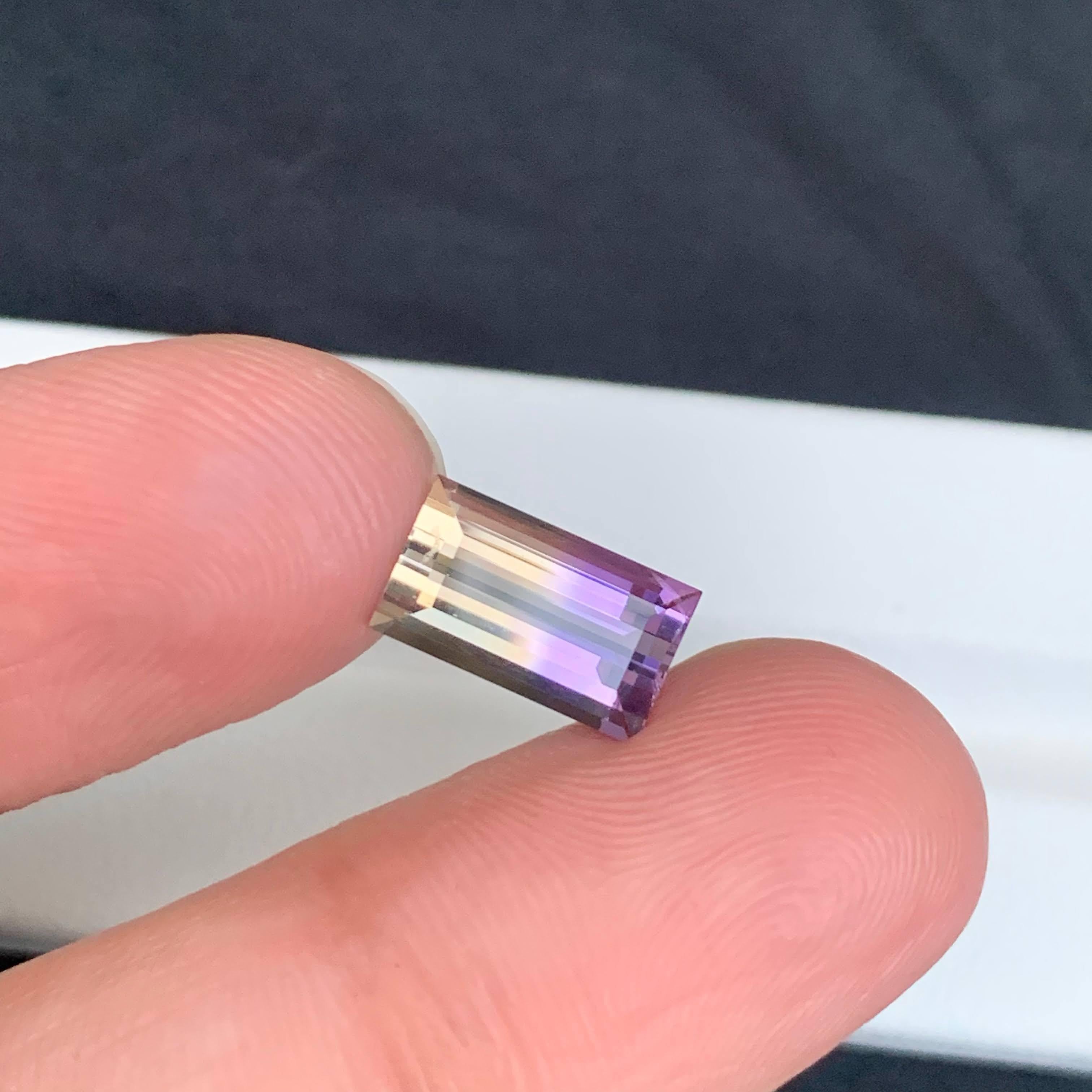 3.30 Carat Natural Loose Bi Color Ametrine Stone Baguette Cut Bolivian Gemstone For Sale 6
