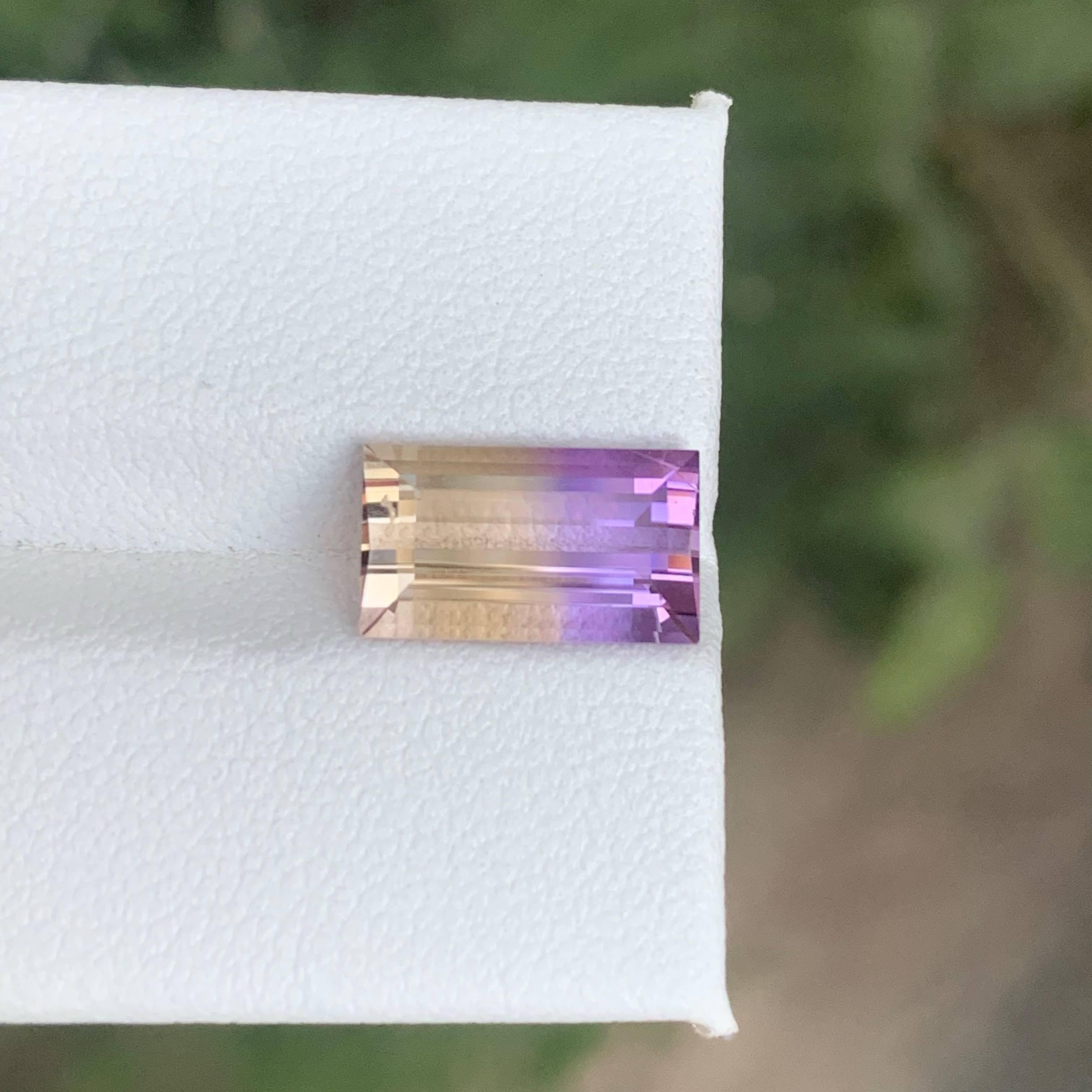 Modern 3.30 Carat Natural Loose Bi Color Ametrine Stone Baguette Cut Bolivian Gemstone For Sale