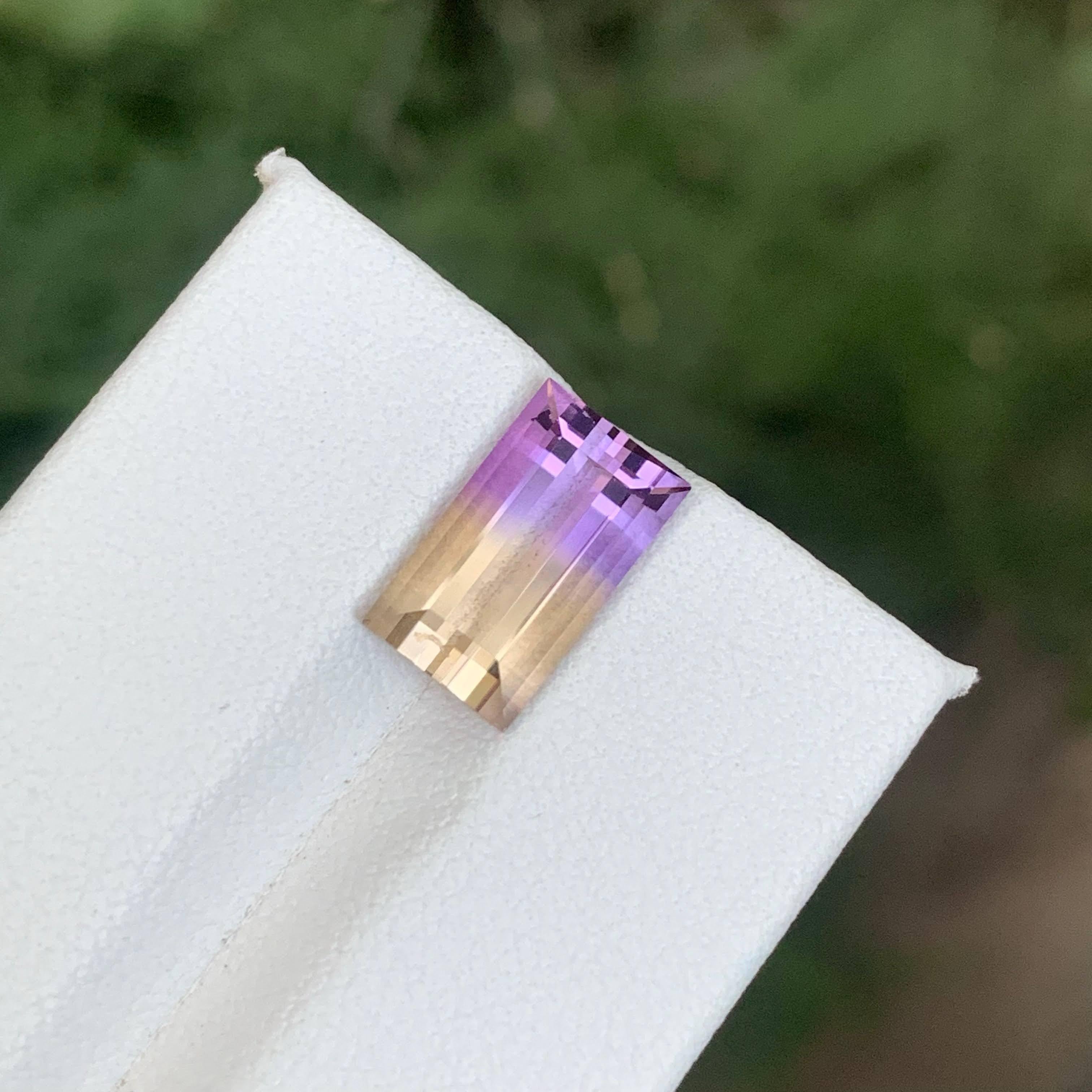 3.30 Carat Natural Loose Bi Color Ametrine Stone Baguette Cut Bolivian Gemstone For Sale 2