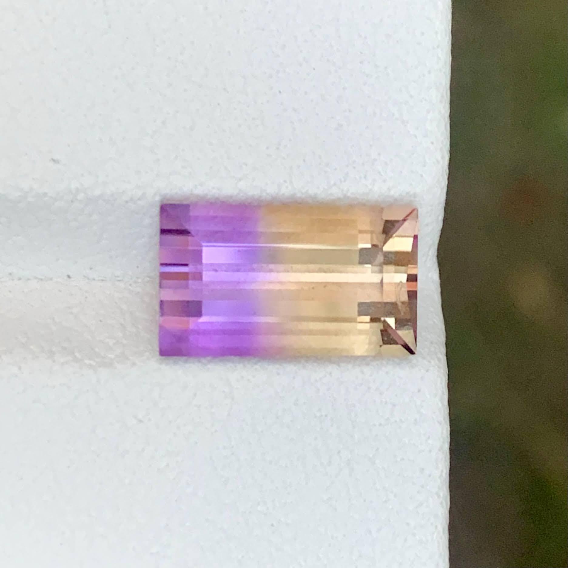 3.30 Carat Natural Loose Bi Color Ametrine Stone Baguette Cut Bolivian Gemstone For Sale 3