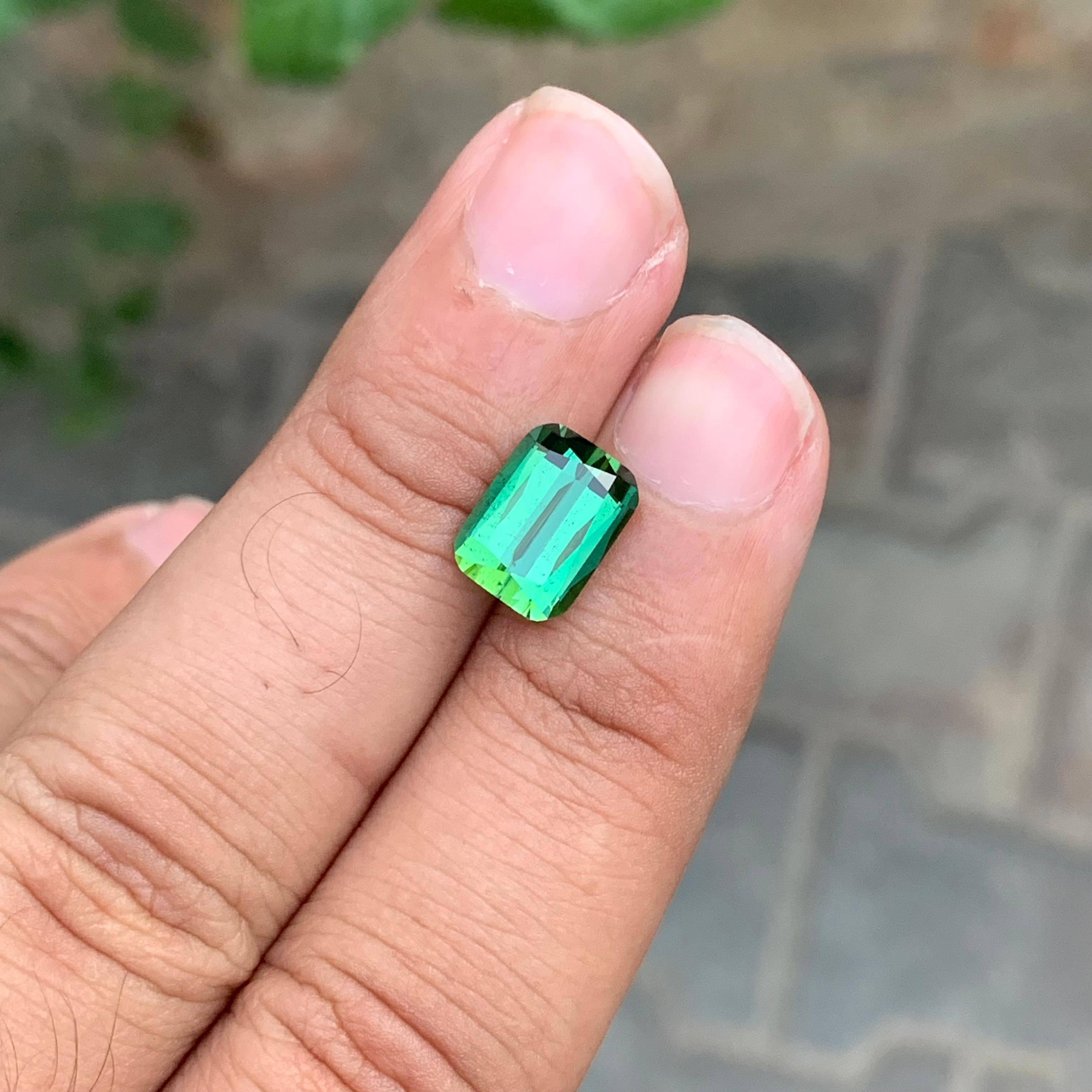 3.30 Carat Natural Loose Green Tourmaline Emerald Shape Gemstone For Sale 6