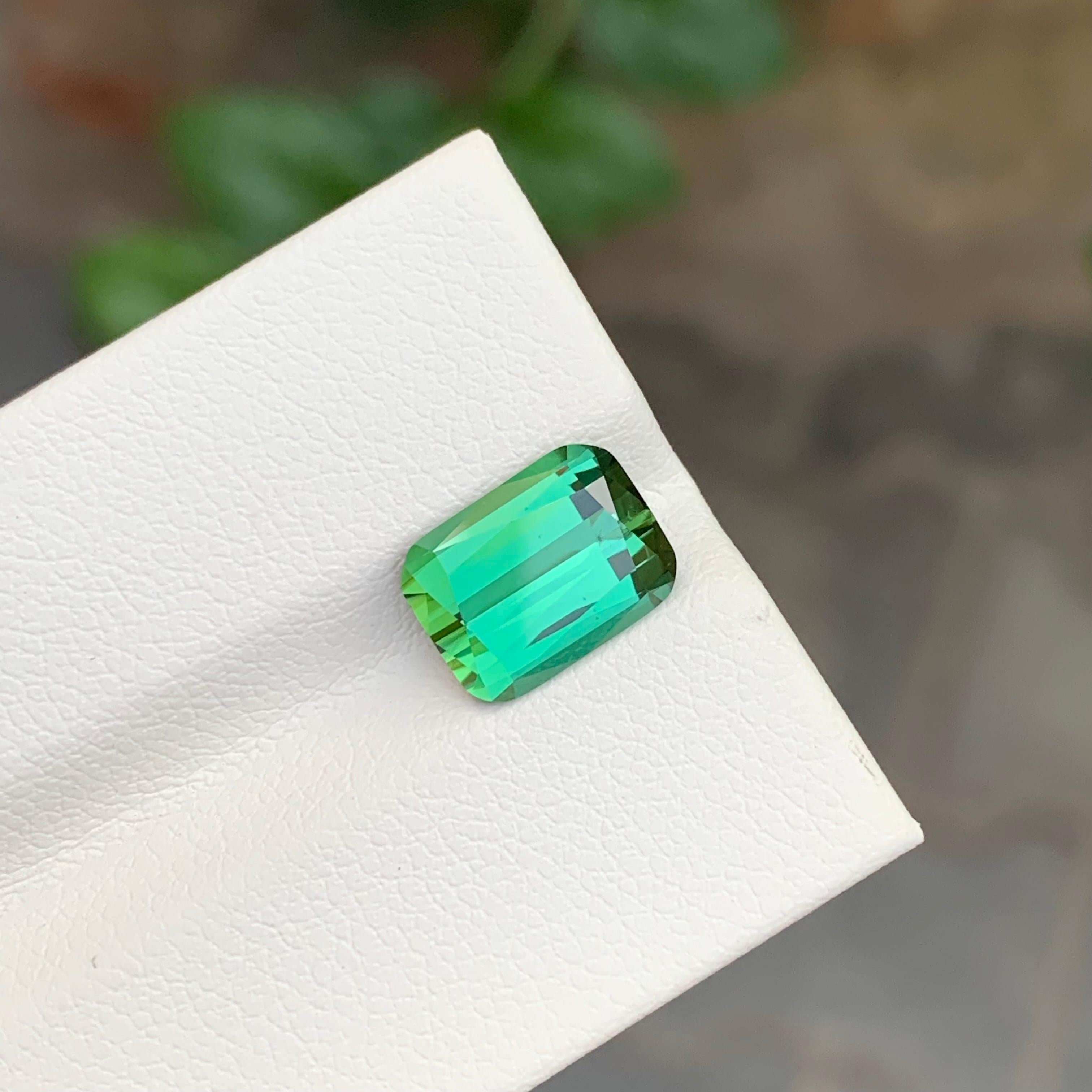 Arts and Crafts 3.30 Carat Natural Loose Green Tourmaline Emerald Shape Gemstone For Sale