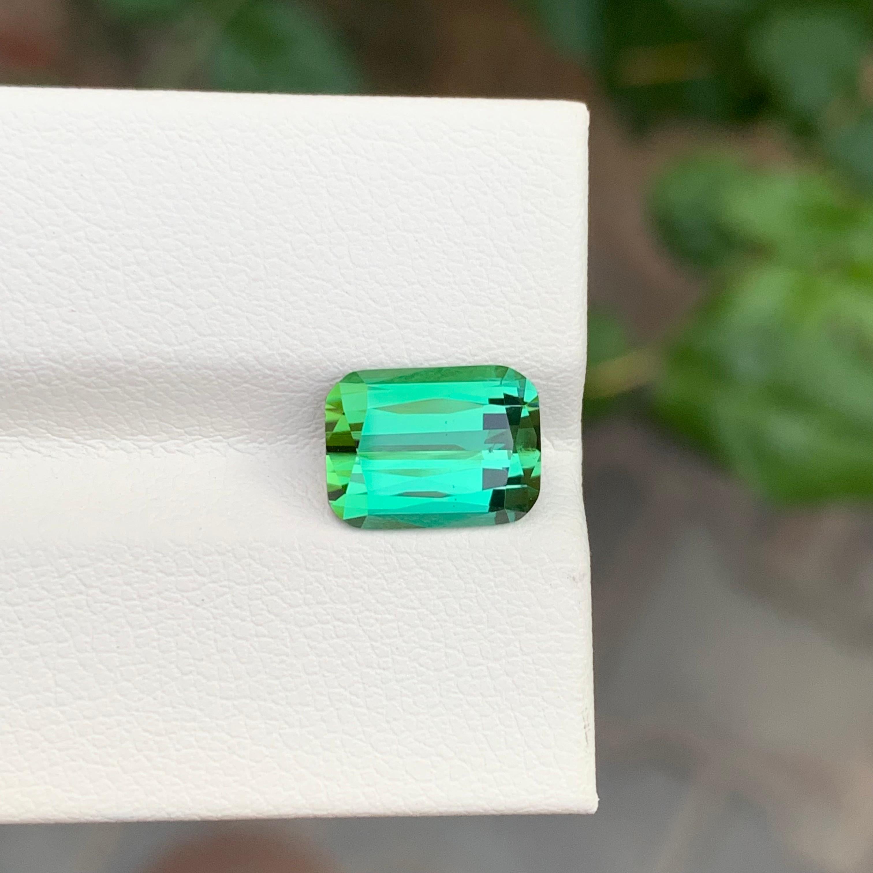 Women's or Men's 3.30 Carat Natural Loose Green Tourmaline Emerald Shape Gemstone For Sale