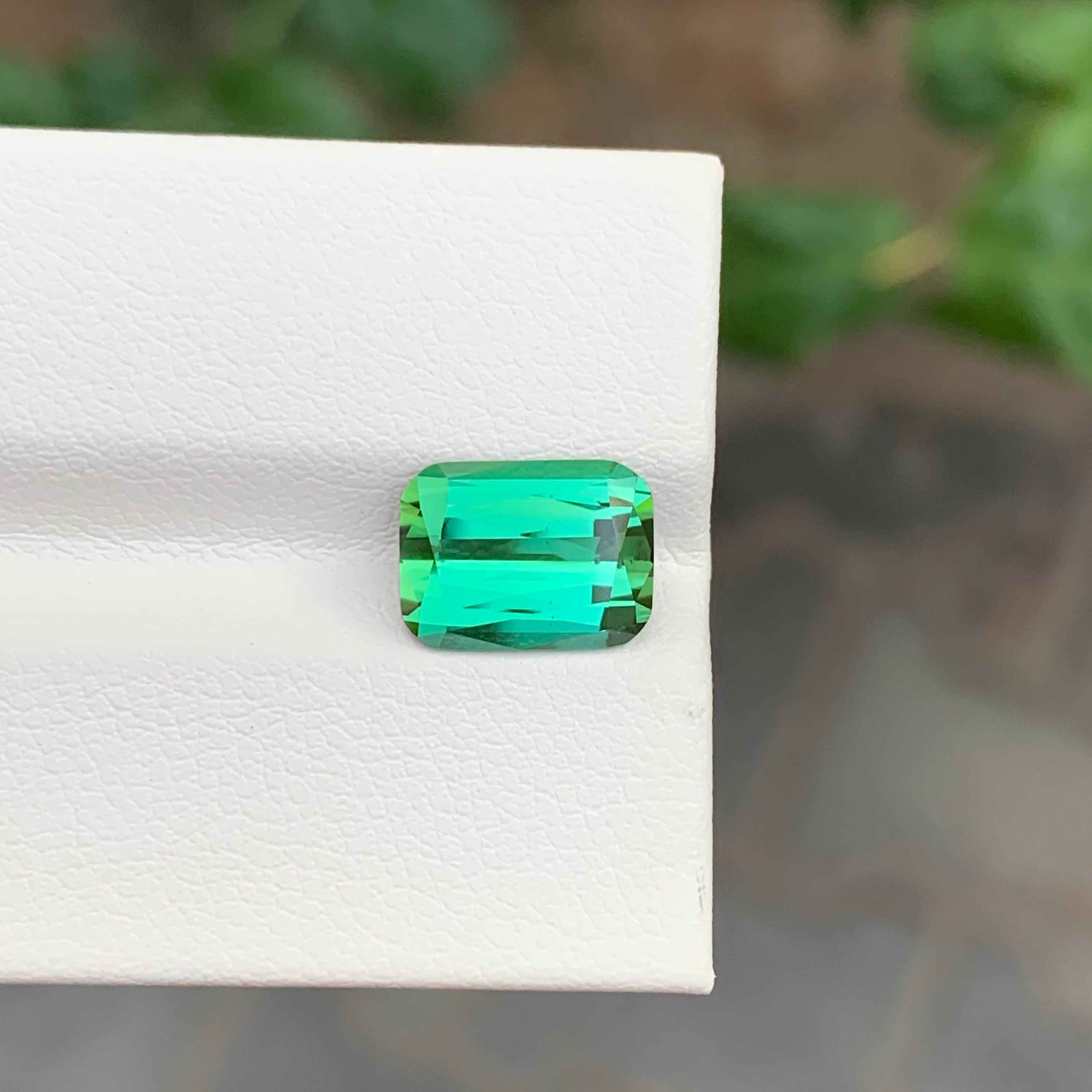 3.30 Carat Natural Loose Green Tourmaline Emerald Shape Gemstone For Sale 2