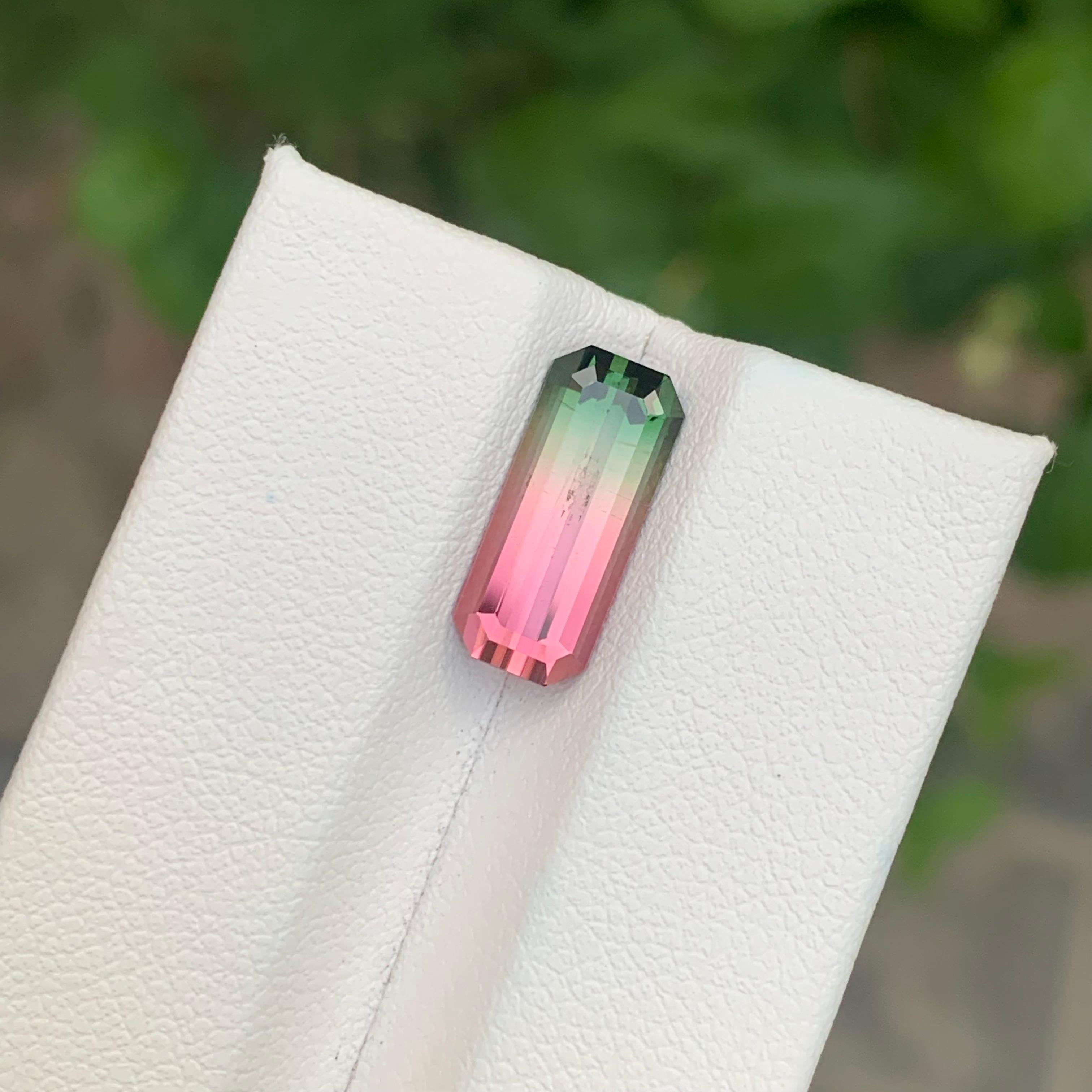 3.30 Carat Natural Loose Parti Tourmaline Long Emerald Shape Gemstone For Sale 4