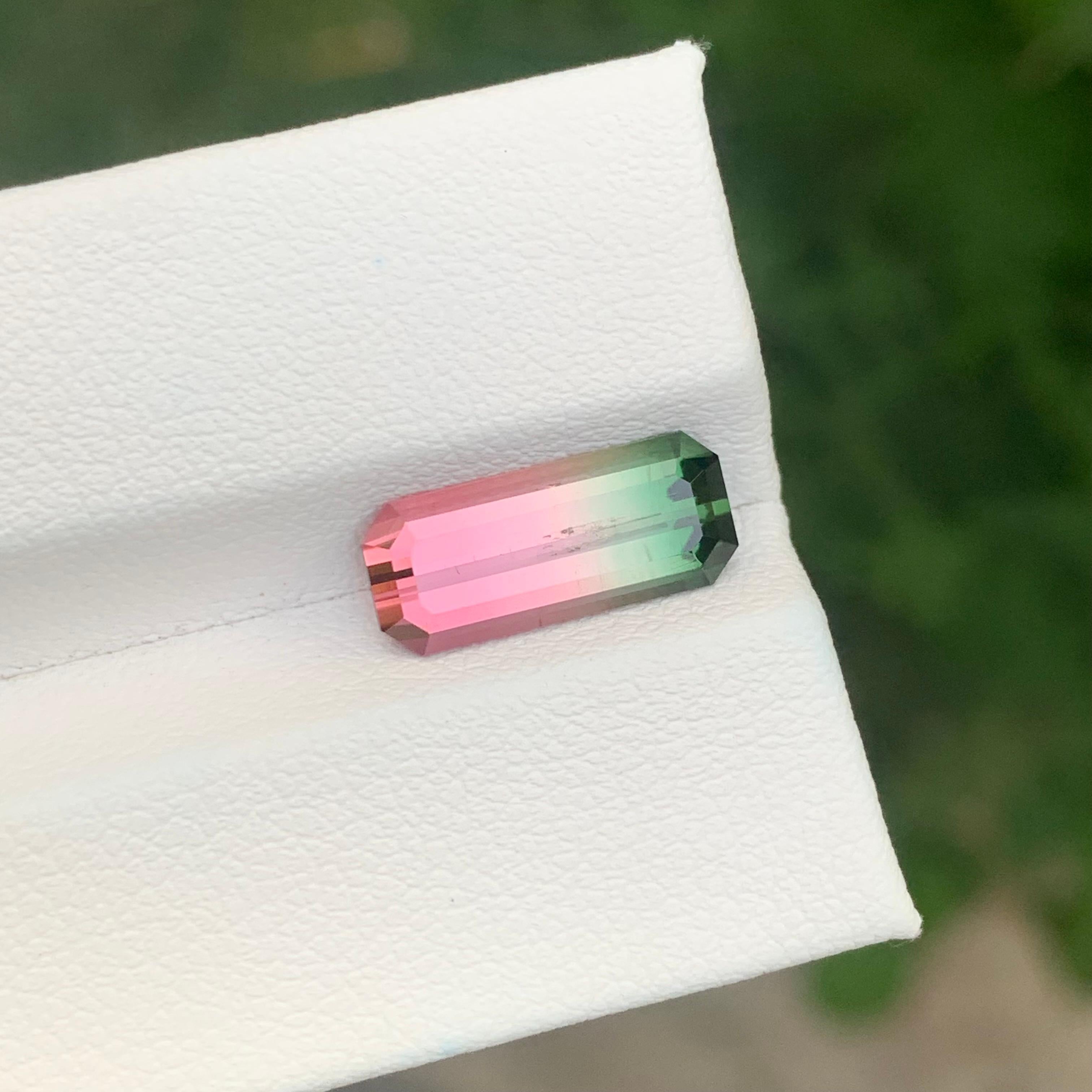 3.30 Carat Natural Loose Parti Tourmaline Long Emerald Shape Gemstone For Sale 5