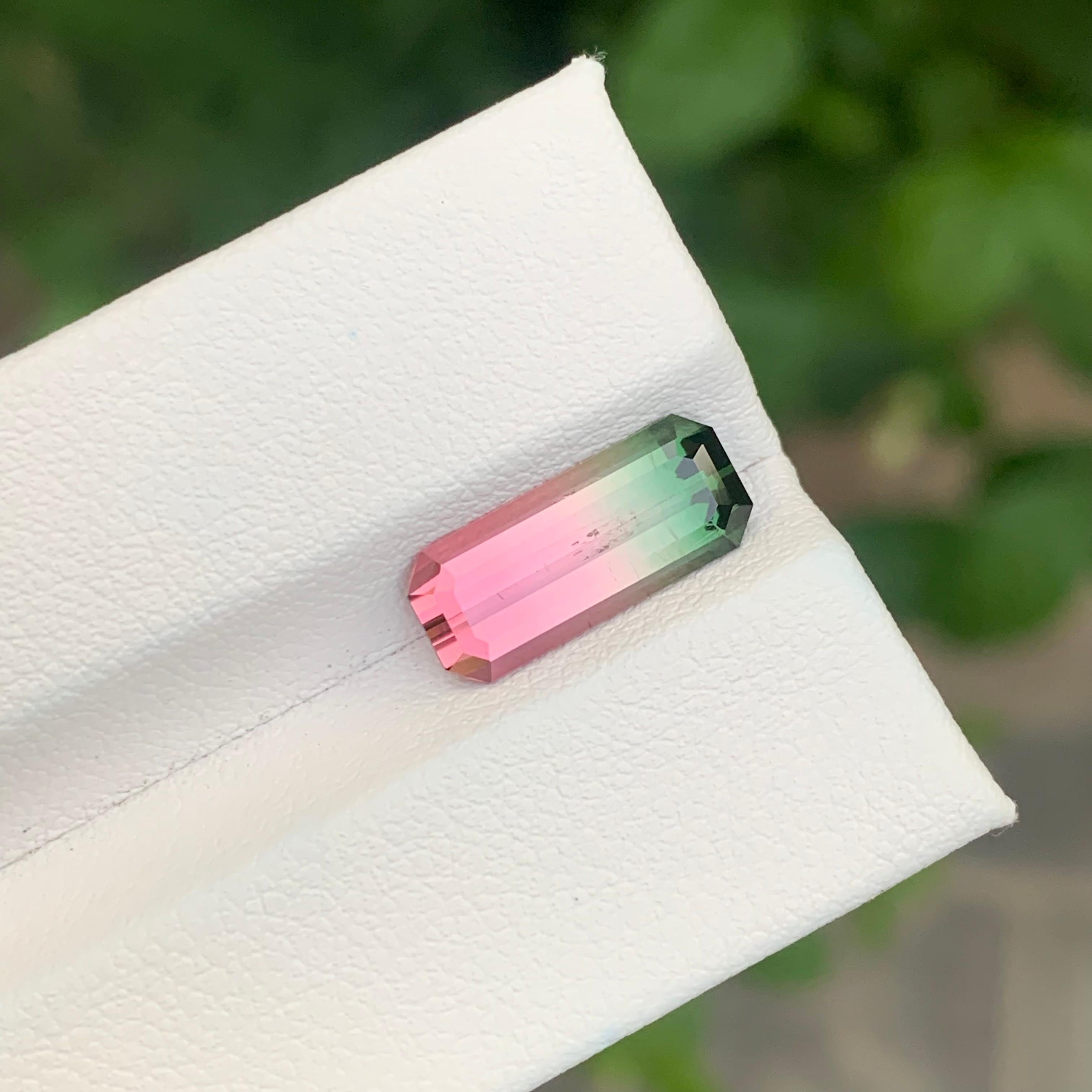 3.30 Carat Natural Loose Parti Tourmaline Long Emerald Shape Gemstone For Sale 6