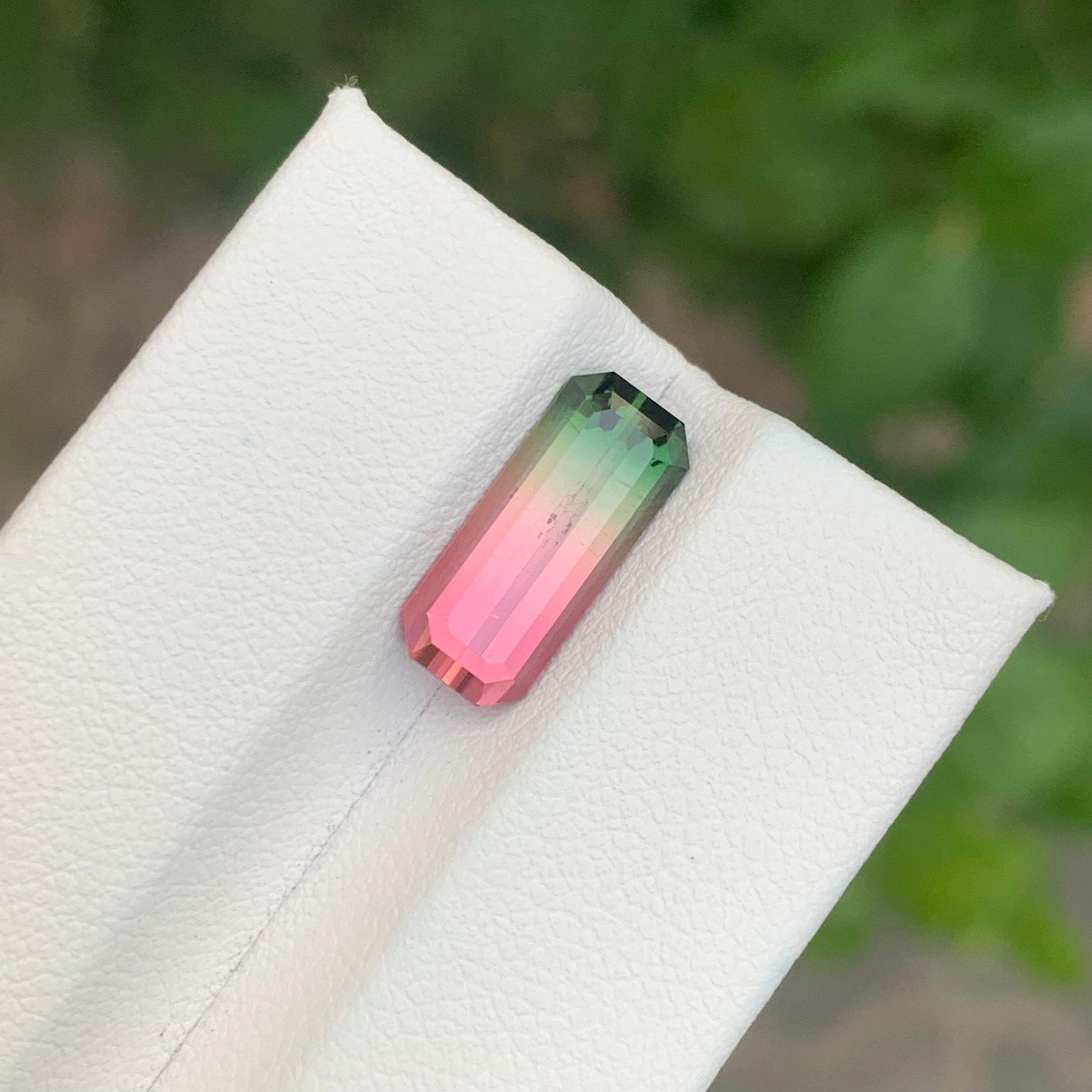 3.30 Carat Natural Loose Parti Tourmaline Long Emerald Shape Gemstone For Sale 7