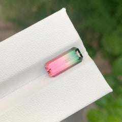 3.30 Carat Natural Loose Parti Tourmaline Long Emerald Shape Gemstone