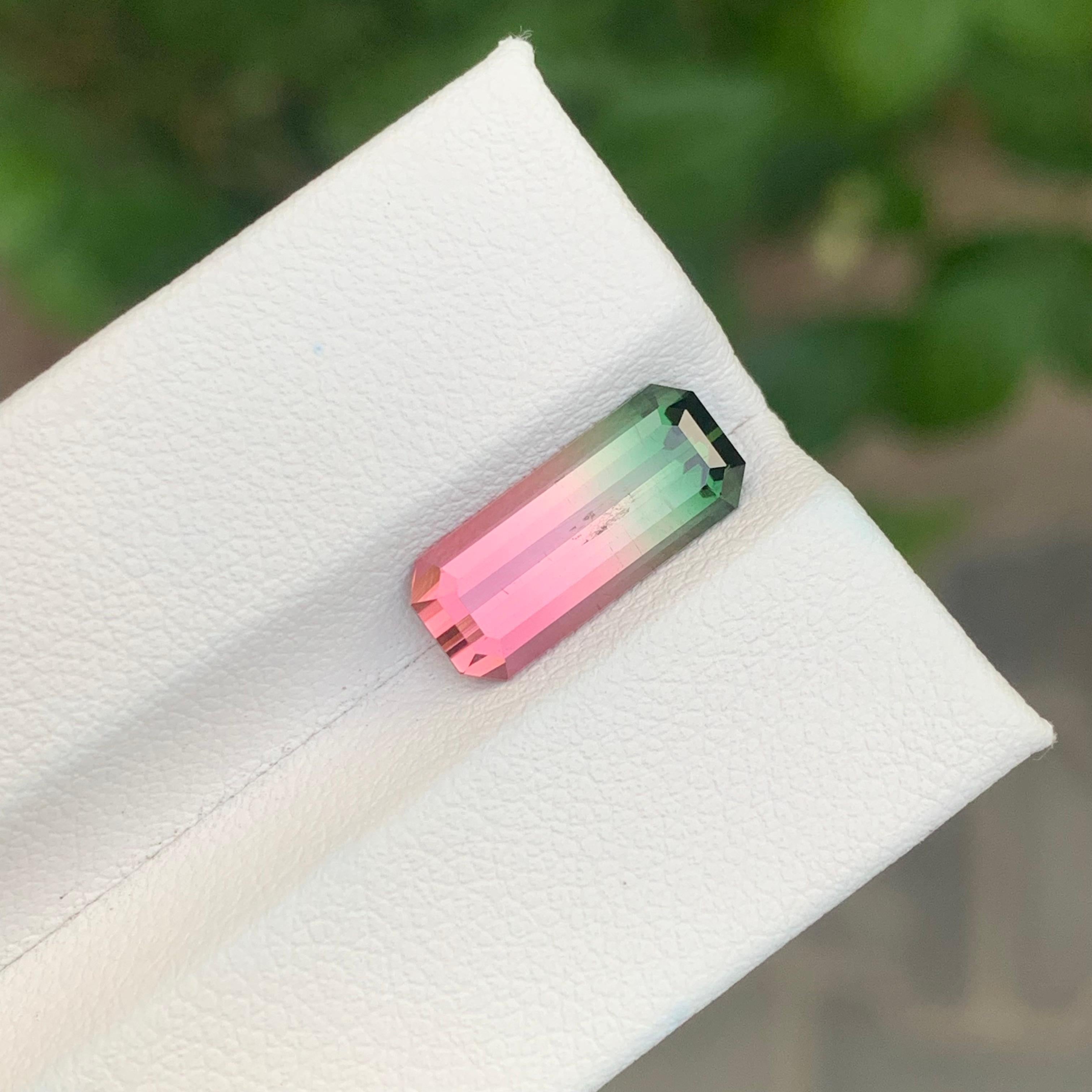 Emerald Cut 3.30 Carat Natural Loose Parti Tourmaline Long Emerald Shape Gemstone For Sale