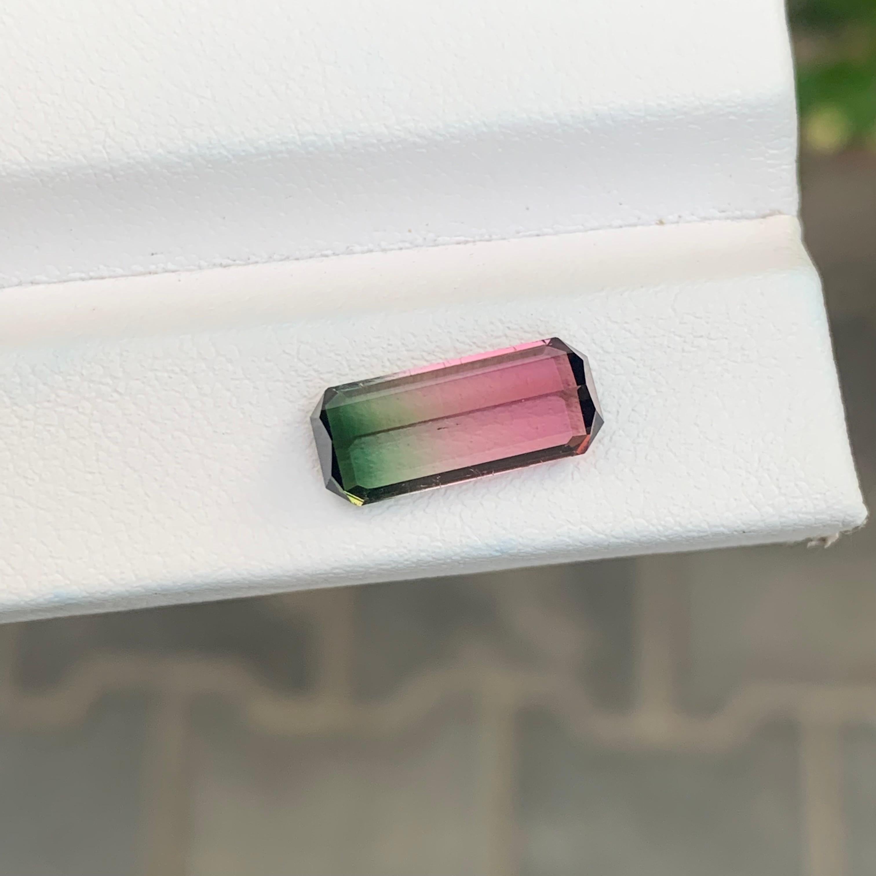 3.30 Carat Natural Loose Parti Tourmaline Long Emerald Shape Gemstone For Sale 1