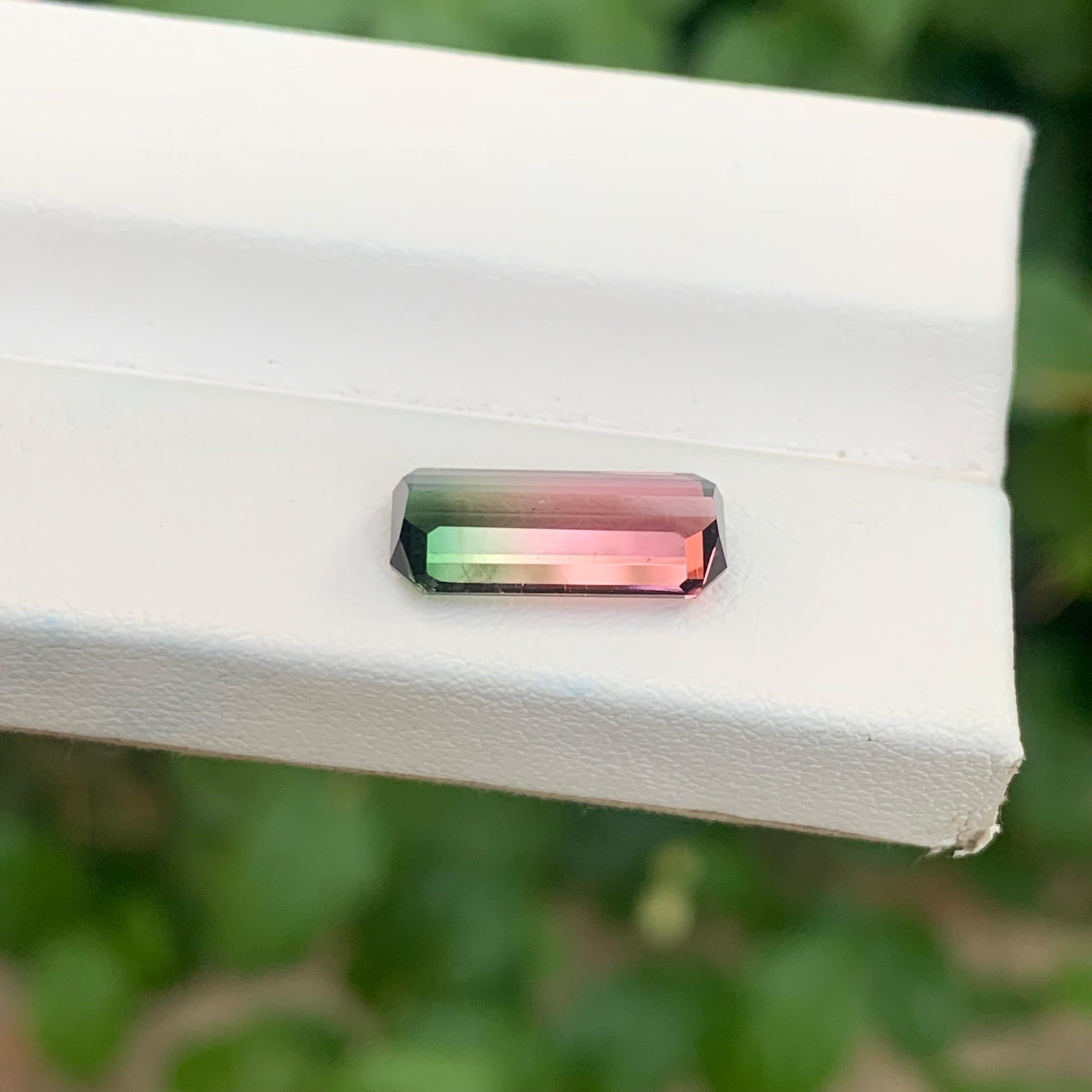 3.30 Carat Natural Loose Parti Tourmaline Long Emerald Shape Gemstone For Sale 2