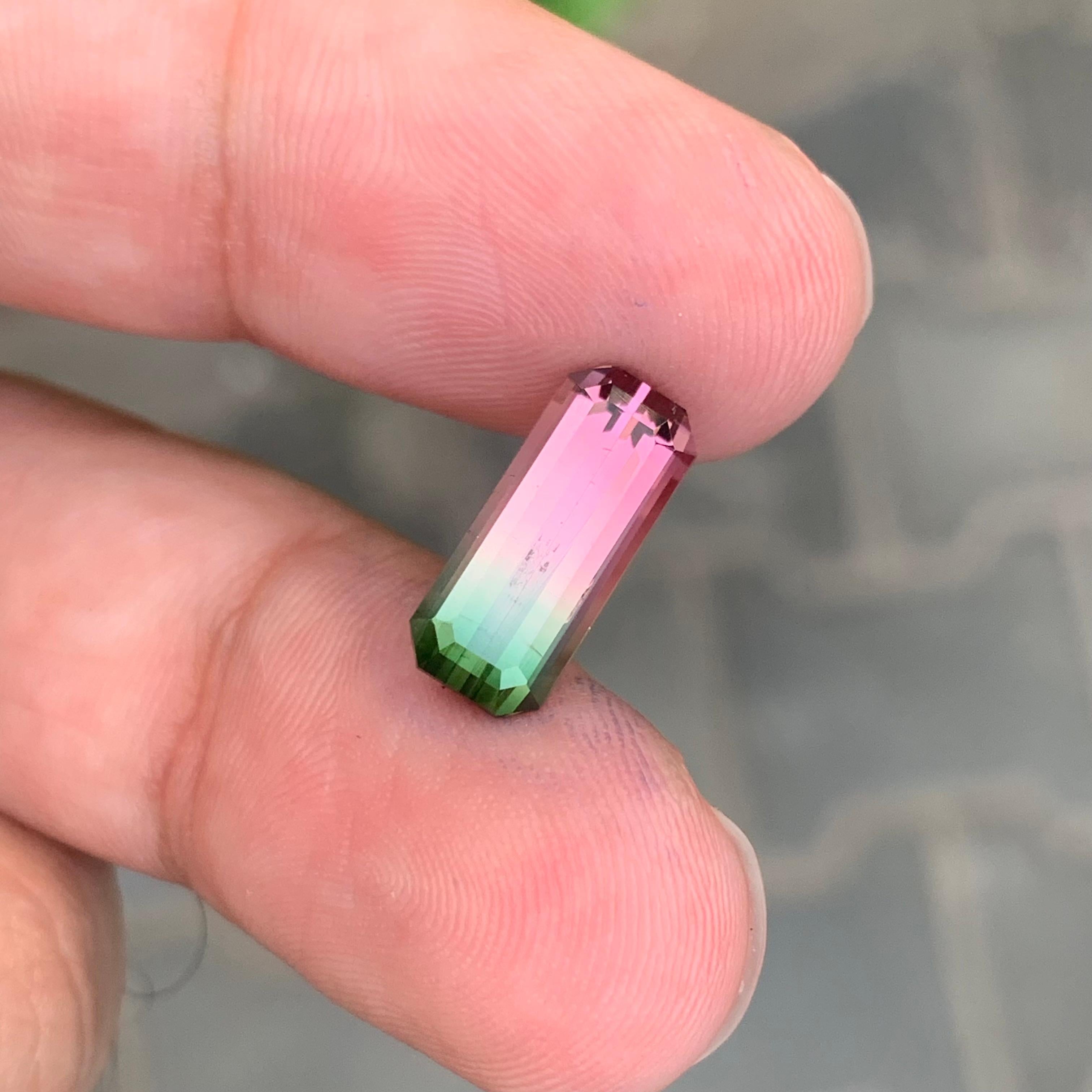 3.30 Carat Natural Loose Parti Tourmaline Long Emerald Shape Gemstone For Sale 3