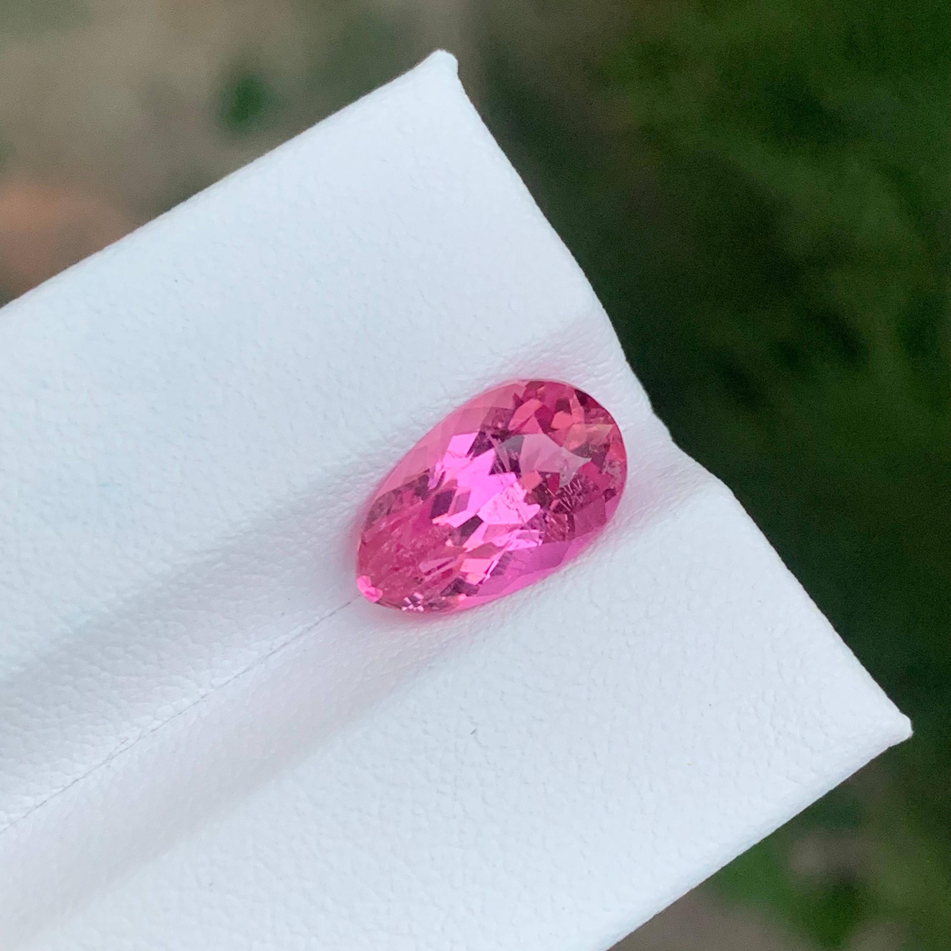 Arts and Crafts 3.30 Carat Natural Loose Pink Tourmaline Pear Shape Gemstone For Sale