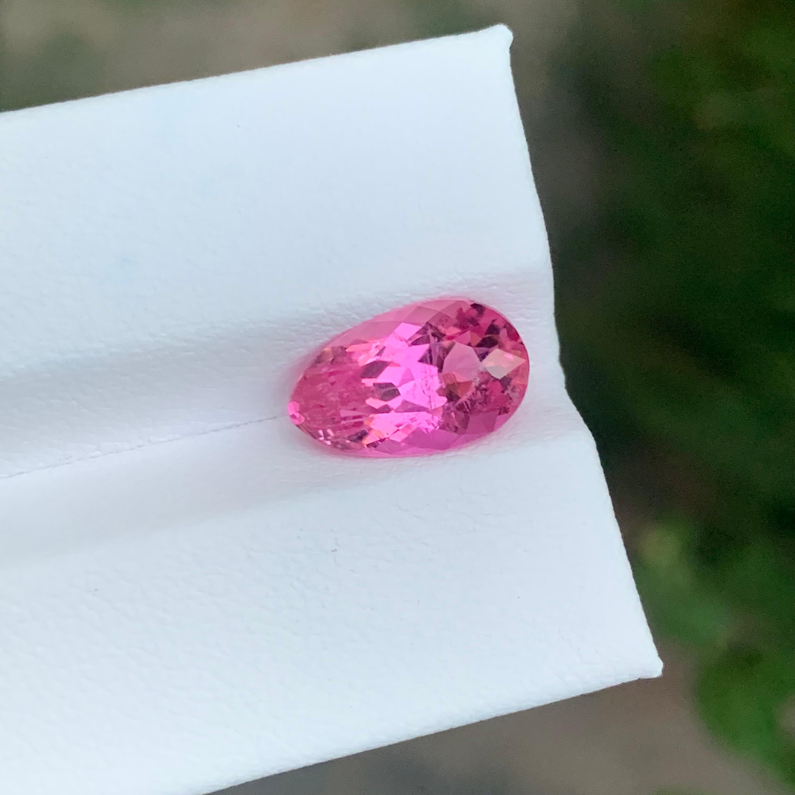 Women's or Men's 3.30 Carat Natural Loose Pink Tourmaline Pear Shape Gemstone For Sale