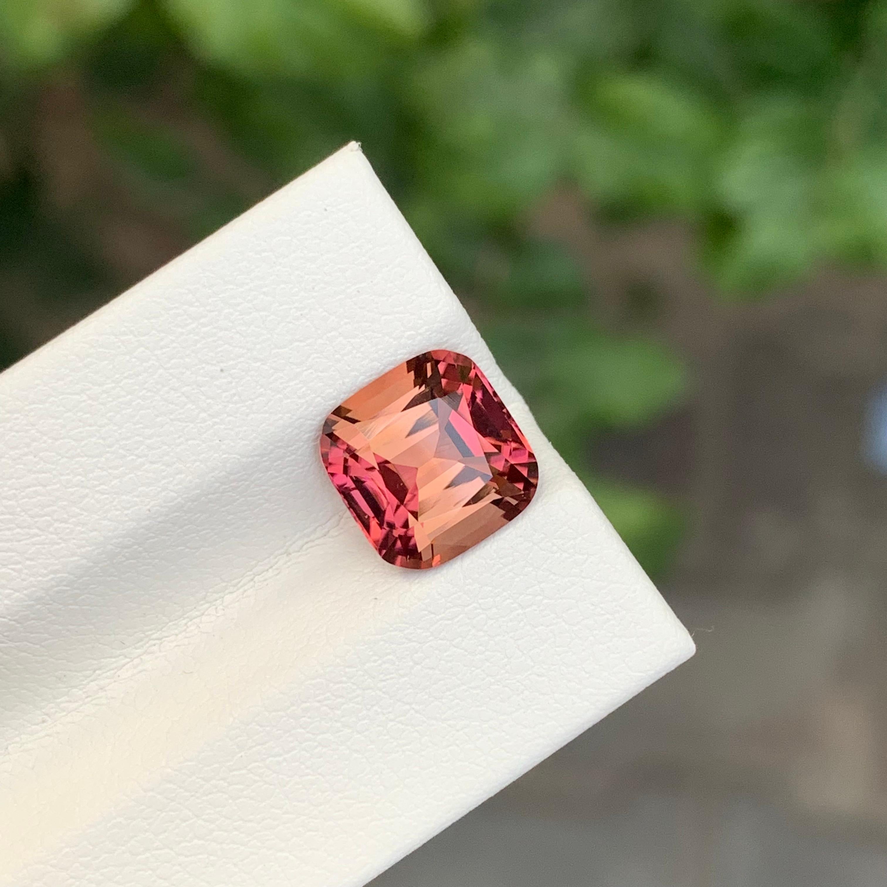 Faceted Pink Tourmaline With Orange Shade 

Weight: 3.30 Carat
Dimension: 9.1 x 8.9 x 5.8 Mm
Colour: Pink Tourmaline With Orange Shade 
Treatment: Non
Certificate: On Customer Demand
Shape: Cushion 


Tourmaline is a captivating gemstone known for