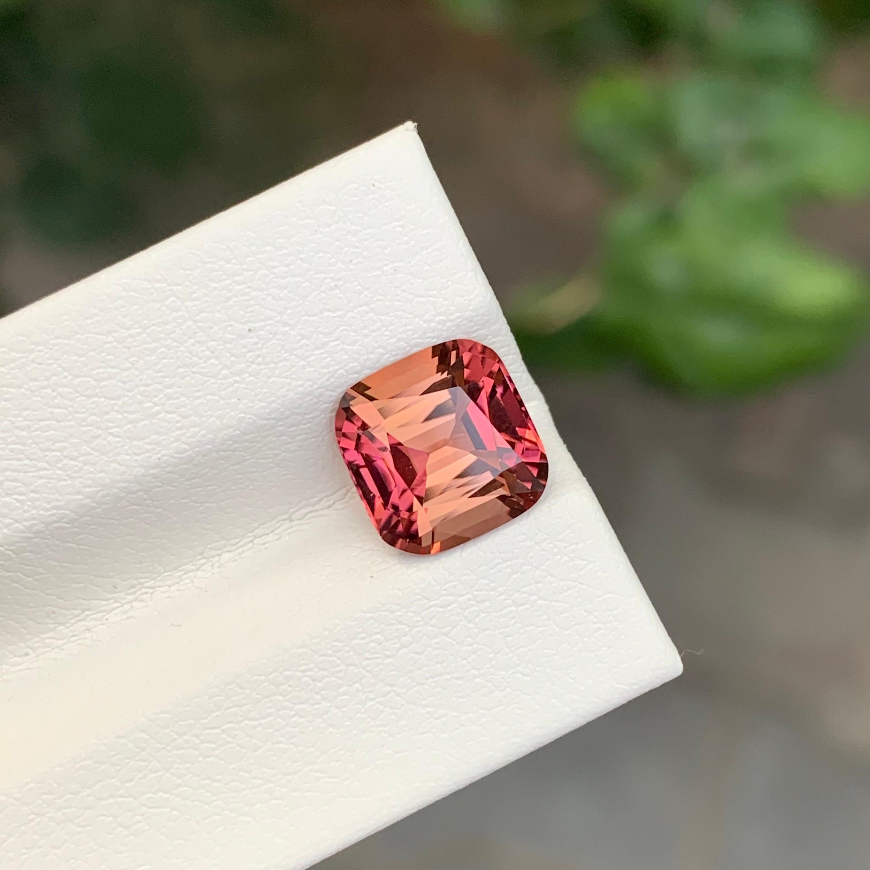 Cushion Cut 3.30 Carat Natural Loose Pink Tourmaline With Orange Shade Gemstone For Sale
