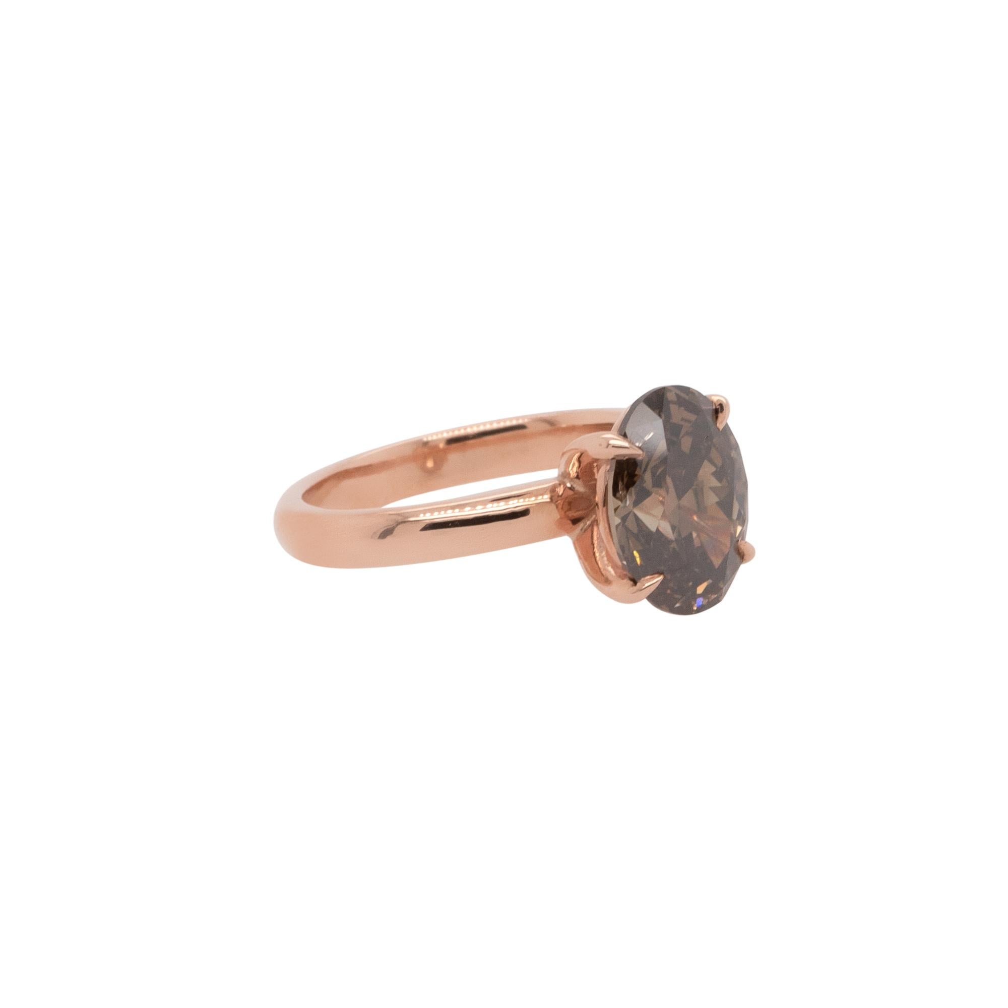 3.30 Carat Natural Oval Cut Fancy Brown Diamond Solitaire Ring In New Condition For Sale In Boca Raton, FL