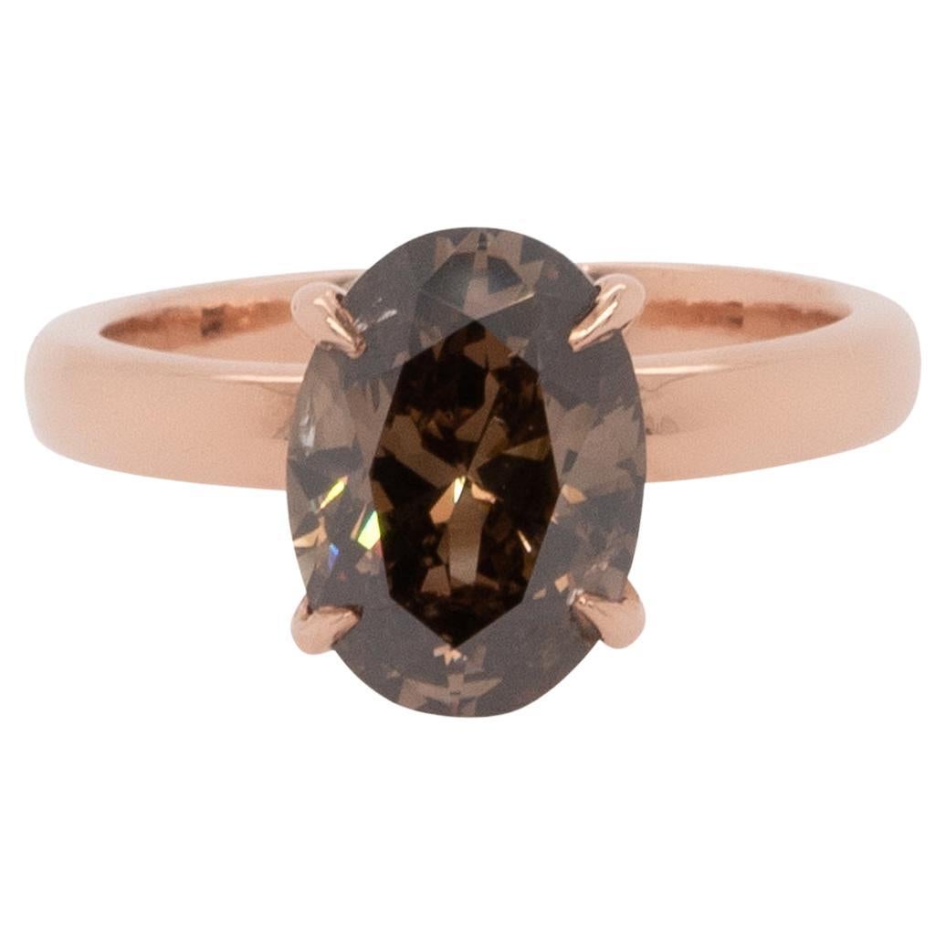 3.30 Carat Natural Oval Cut Fancy Brown Diamond Solitaire Ring For Sale