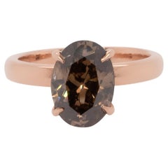 Solitär-Ring mit 3,30 Karat natürlichem braunem Diamanten im Ovalschliff