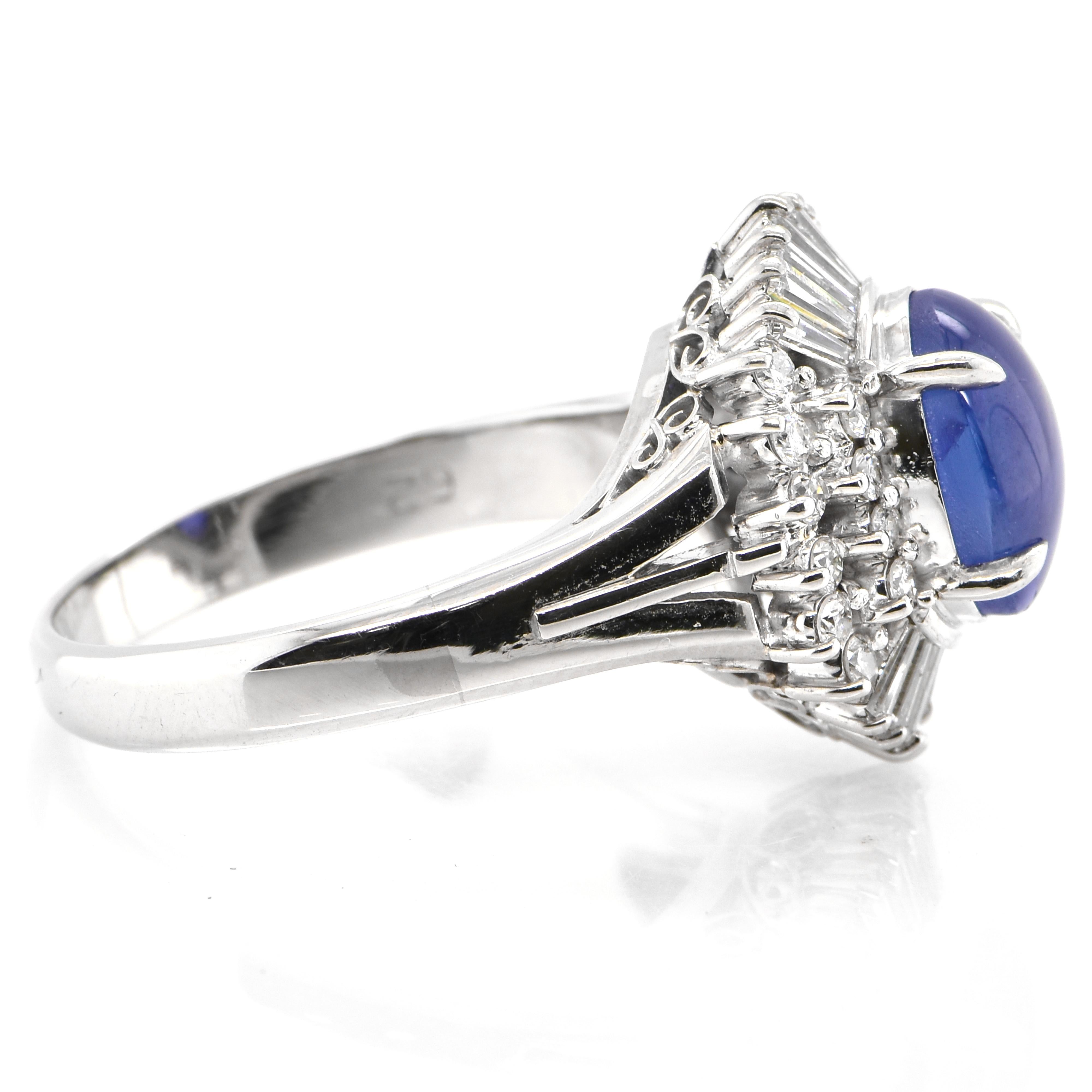 Women's 3.30 Carat Natural Star Sapphire and Diamond Ballerina Ring Made in Platinum