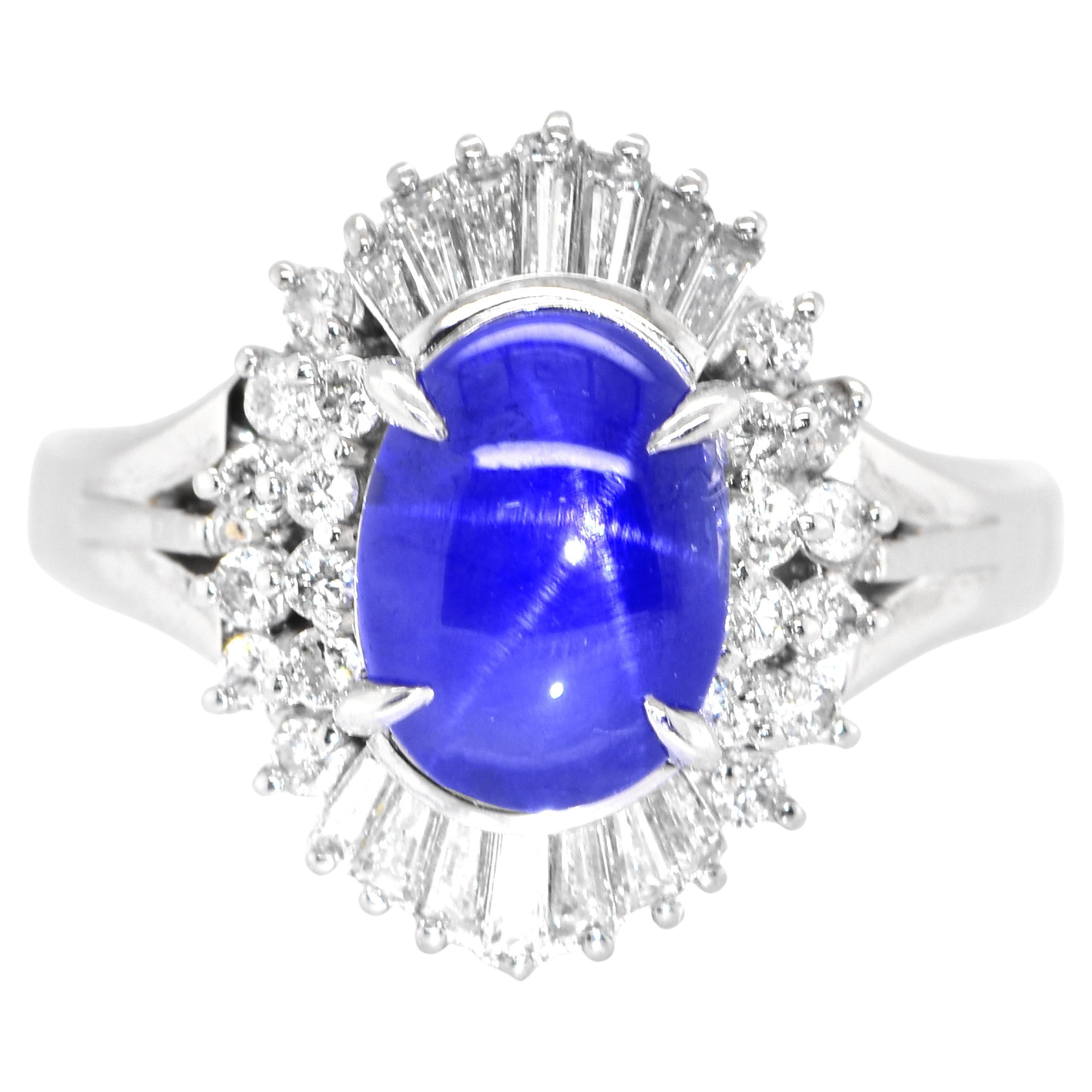 3.30 Carat Natural Star Sapphire and Diamond Ballerina Ring Made in Platinum