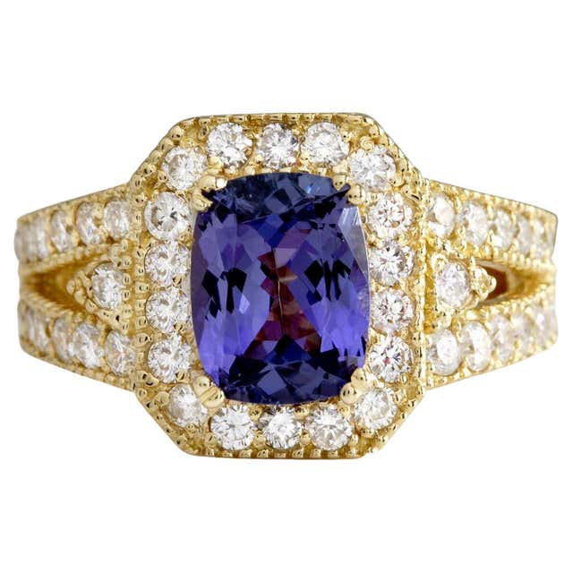 Men’s 4.04 Carat Natural Tanzanite 18 Karat Yellow Gold Diamond Ring at ...