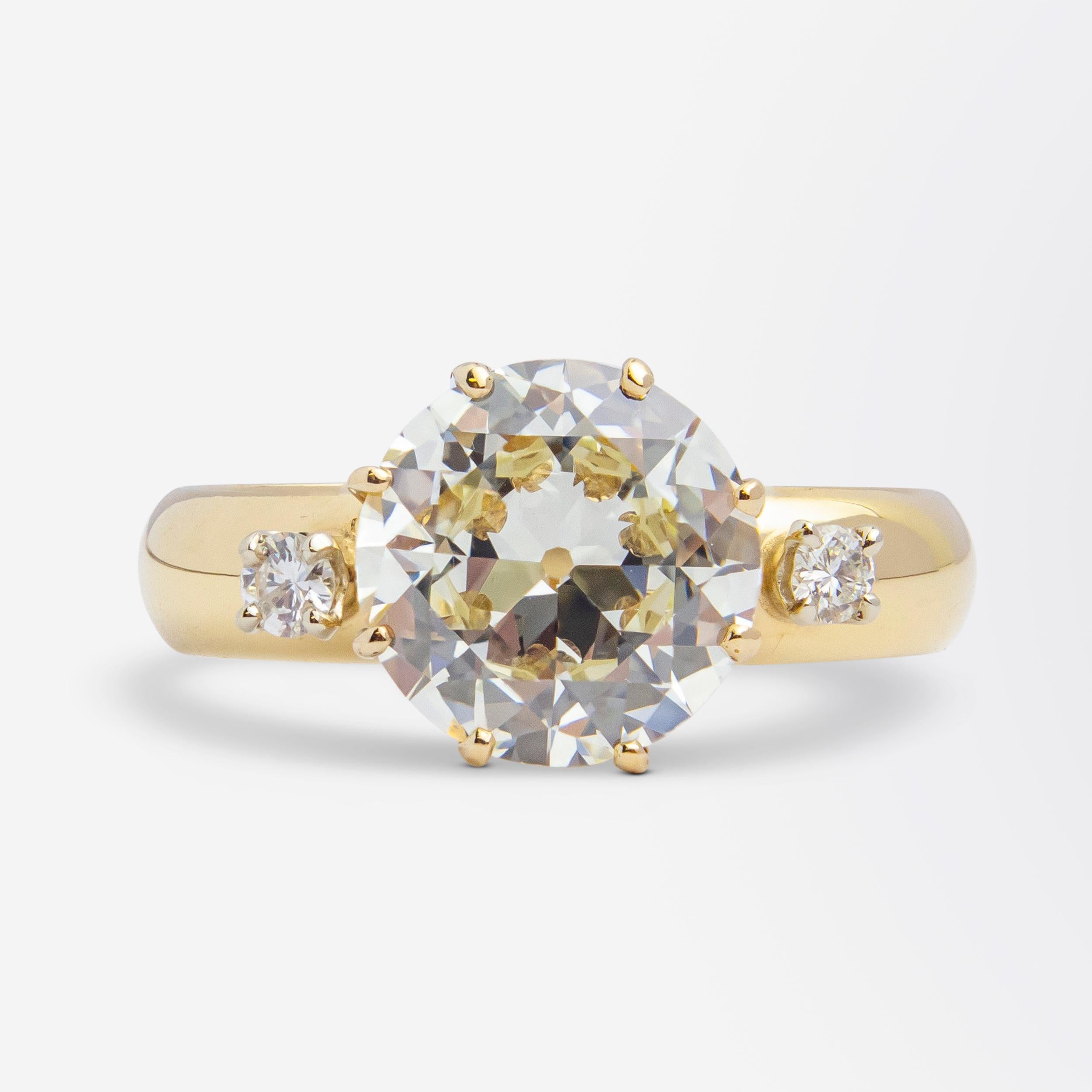 Moderne Bague avec diamant taille européenne ancienne de 3,30 carats en vente