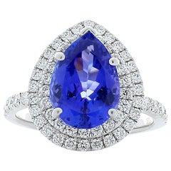 3.30 Carat Pear Shape Tanzanite and Diamond Cocktail Ring in 14 Karat White Gold