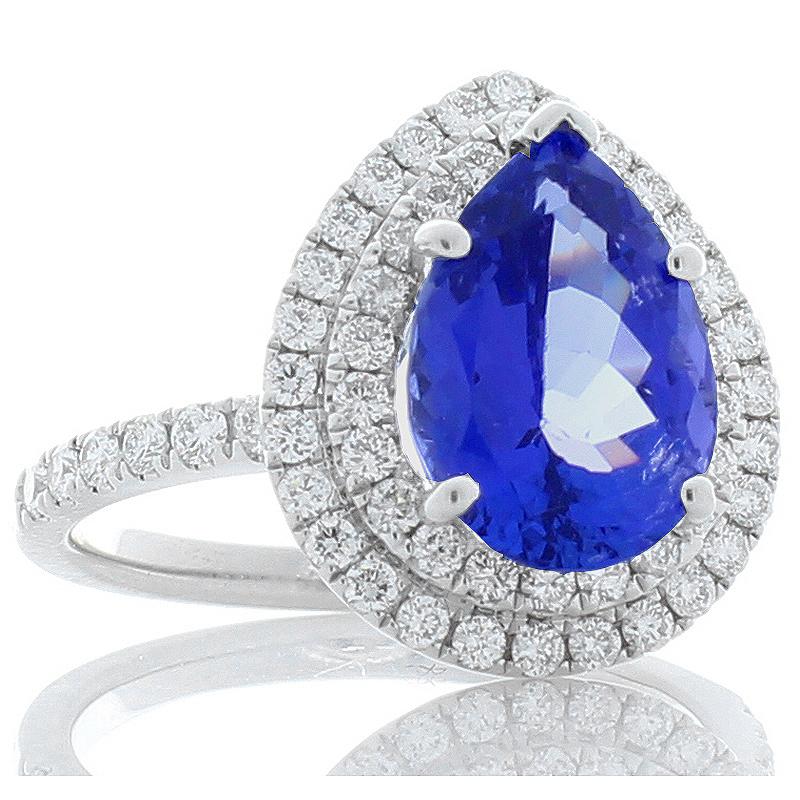 Contemporary 3.30 Carat Pear Shape Tanzanite and Diamond Cocktail Ring in 14 Karat White Gold