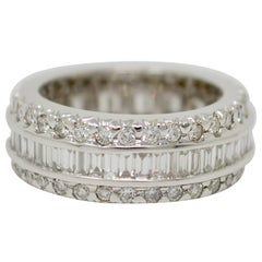 3.30 Carat Round Brilliant and Baguette White Diamond Wedding Eternity Band