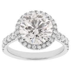 3.30 Carat Round Cut Diamond Engagement Halo Ring, 18K Gold, GIA Certified.