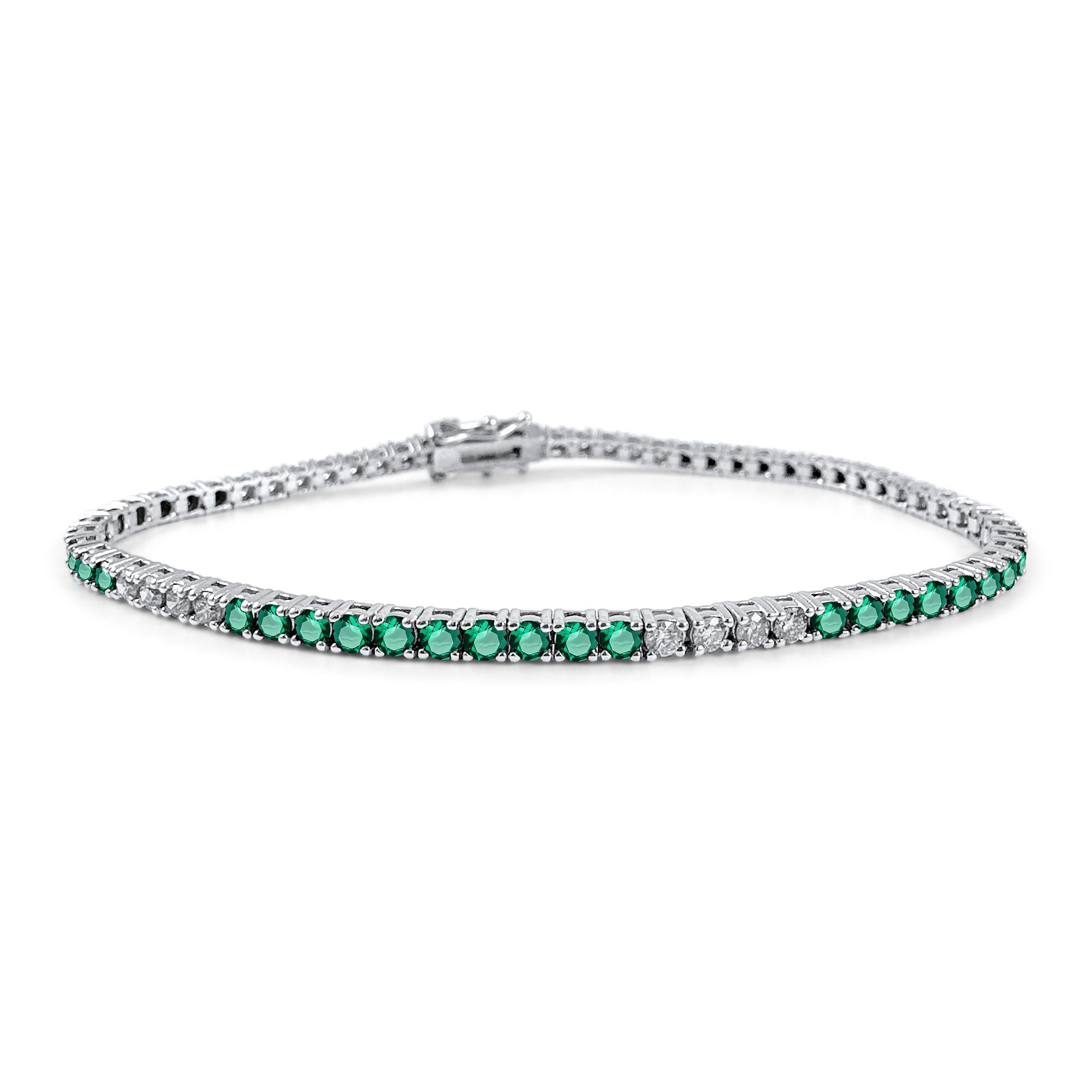 Round Cut 3.30 Carat Ruby and Diamond Tennis Bracelet in 14K White Gold, 7 Inches For Sale