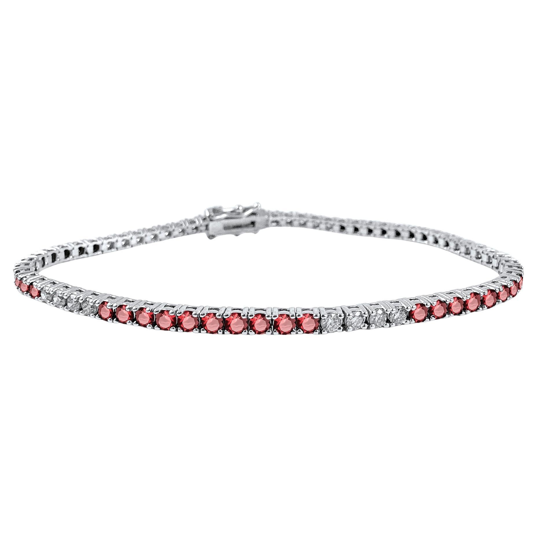 3.30 Carat Ruby and Diamond Tennis Bracelet in 14K White Gold, 7 Inches