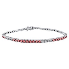 3.30 Carat Ruby and Diamond Tennis Bracelet in 14K White Gold, 7 Inches