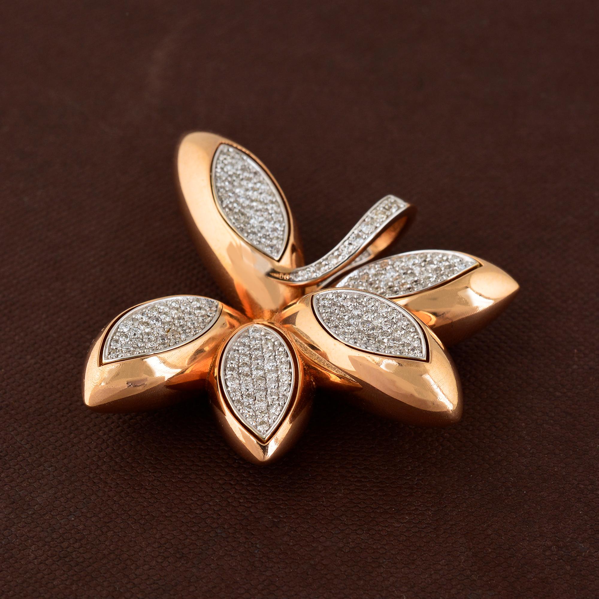 Modern Natural 3.30 Carat Diamond Flower Pendant 18 Karat Rose Gold Handmade Jewelry For Sale
