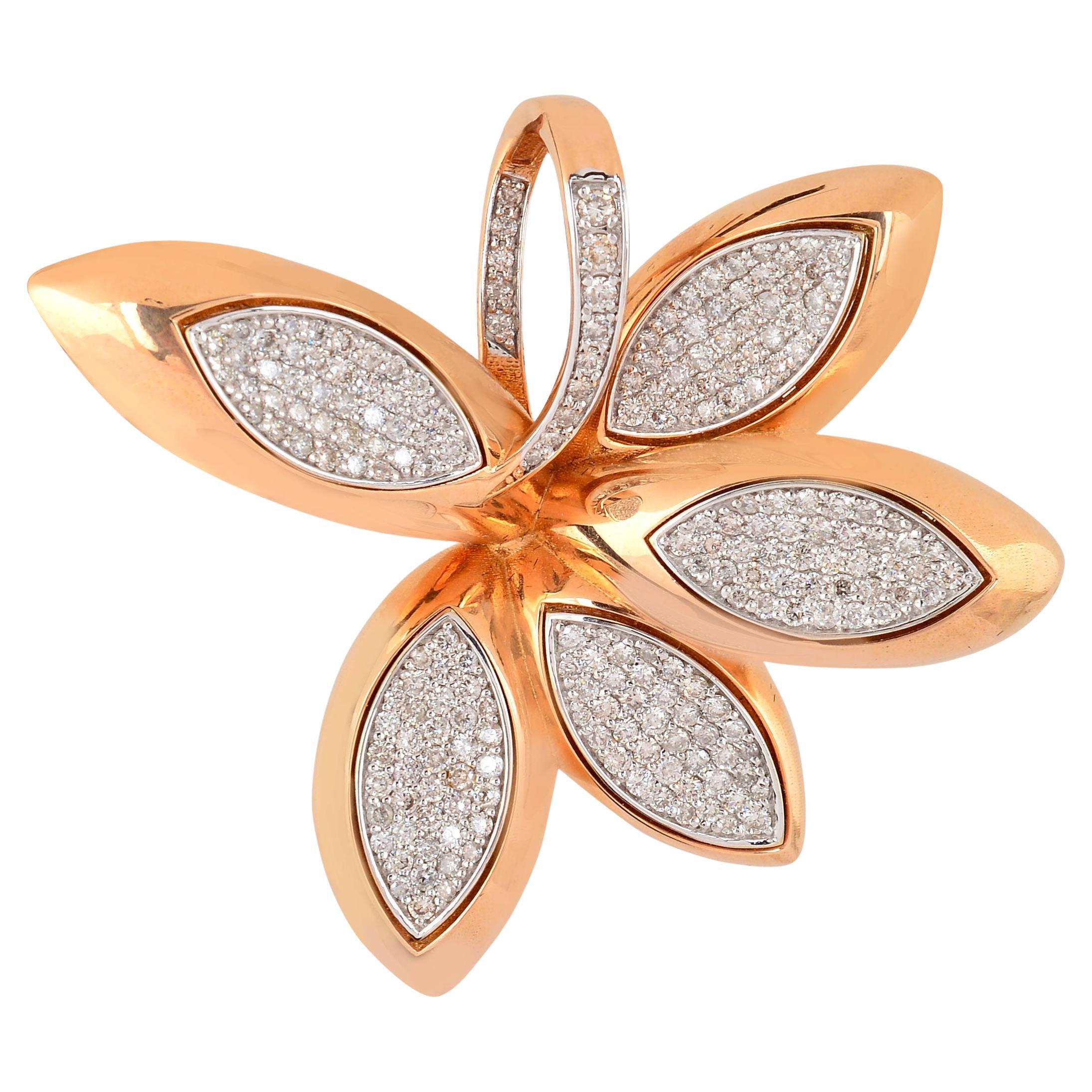 Natural 3.30 Carat Diamond Flower Pendant 18 Karat Rose Gold Handmade Jewelry For Sale