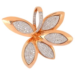 Natural 3.30 Carat Diamond Flower Pendant 18 Karat Rose Gold Handmade Jewelry