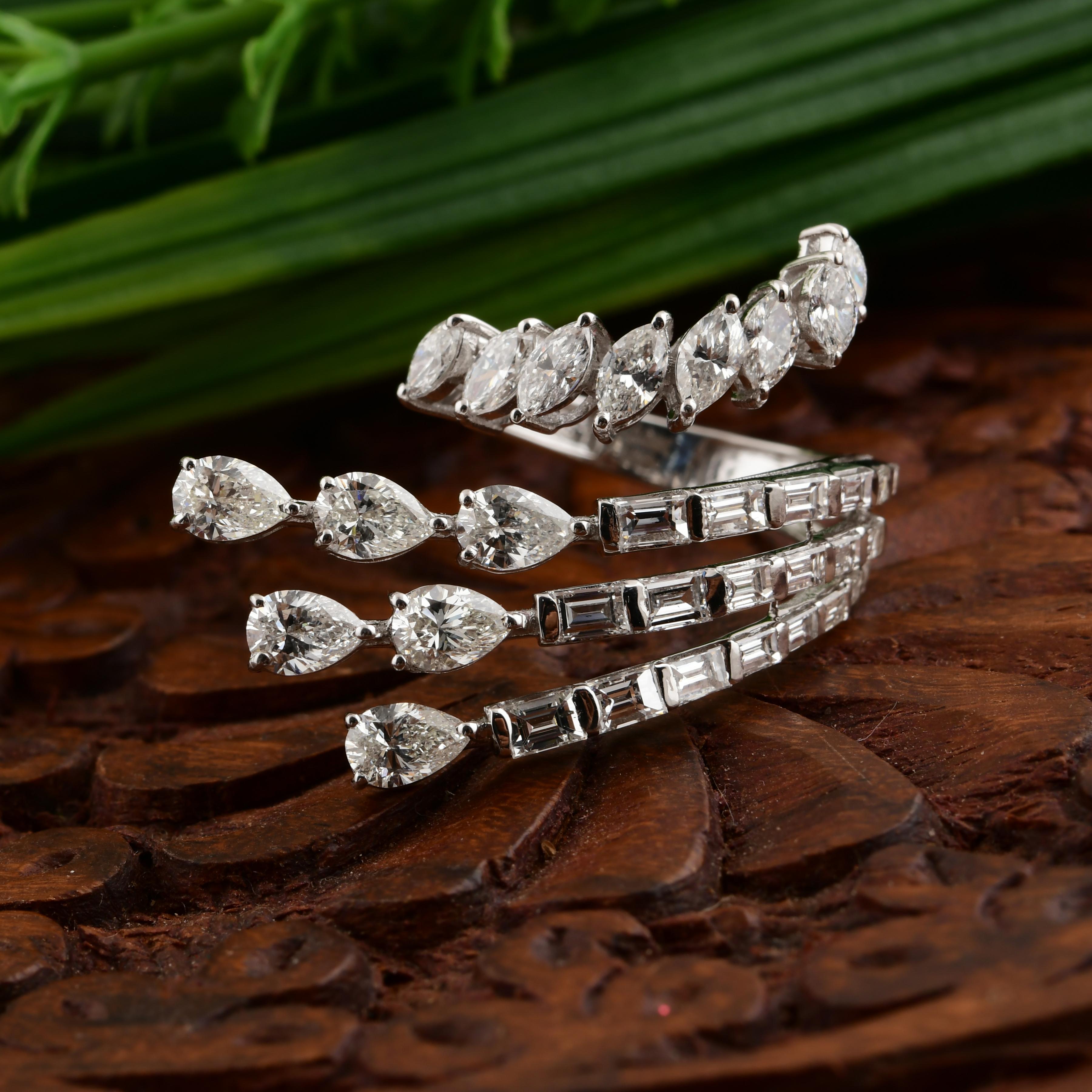 Marquise Cut 3.30 Carat SI/H Multi Brilliant Cut Diamond Ring 18 Karat White Gold Jewelry For Sale