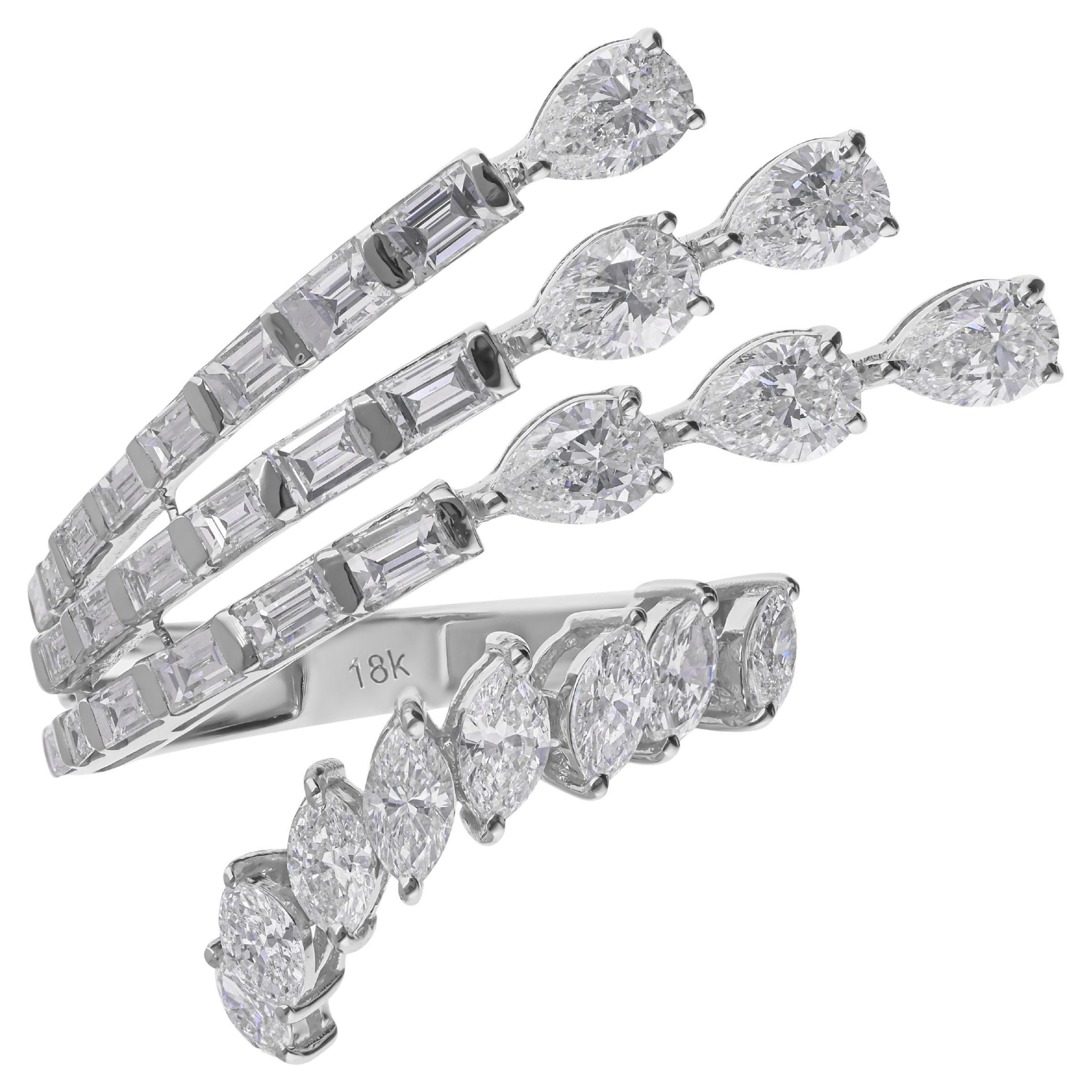 3.30 Carat SI/H Multi Brilliant Cut Diamond Ring 18 Karat White Gold Jewelry