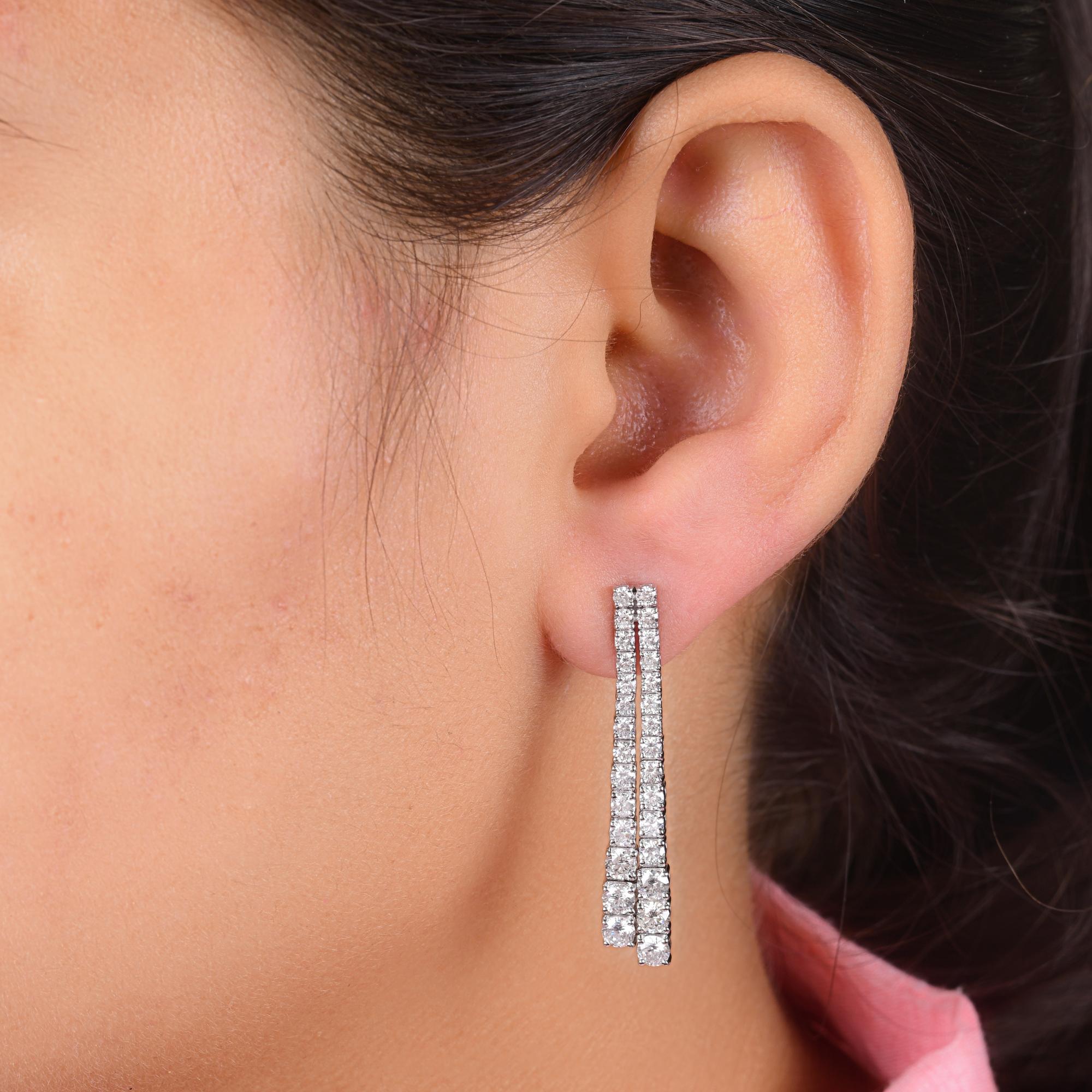 Modern 3.30 Carat SI/H Round Brilliant Cut Diamond Earrings 14 Karat White Gold Jewelry For Sale