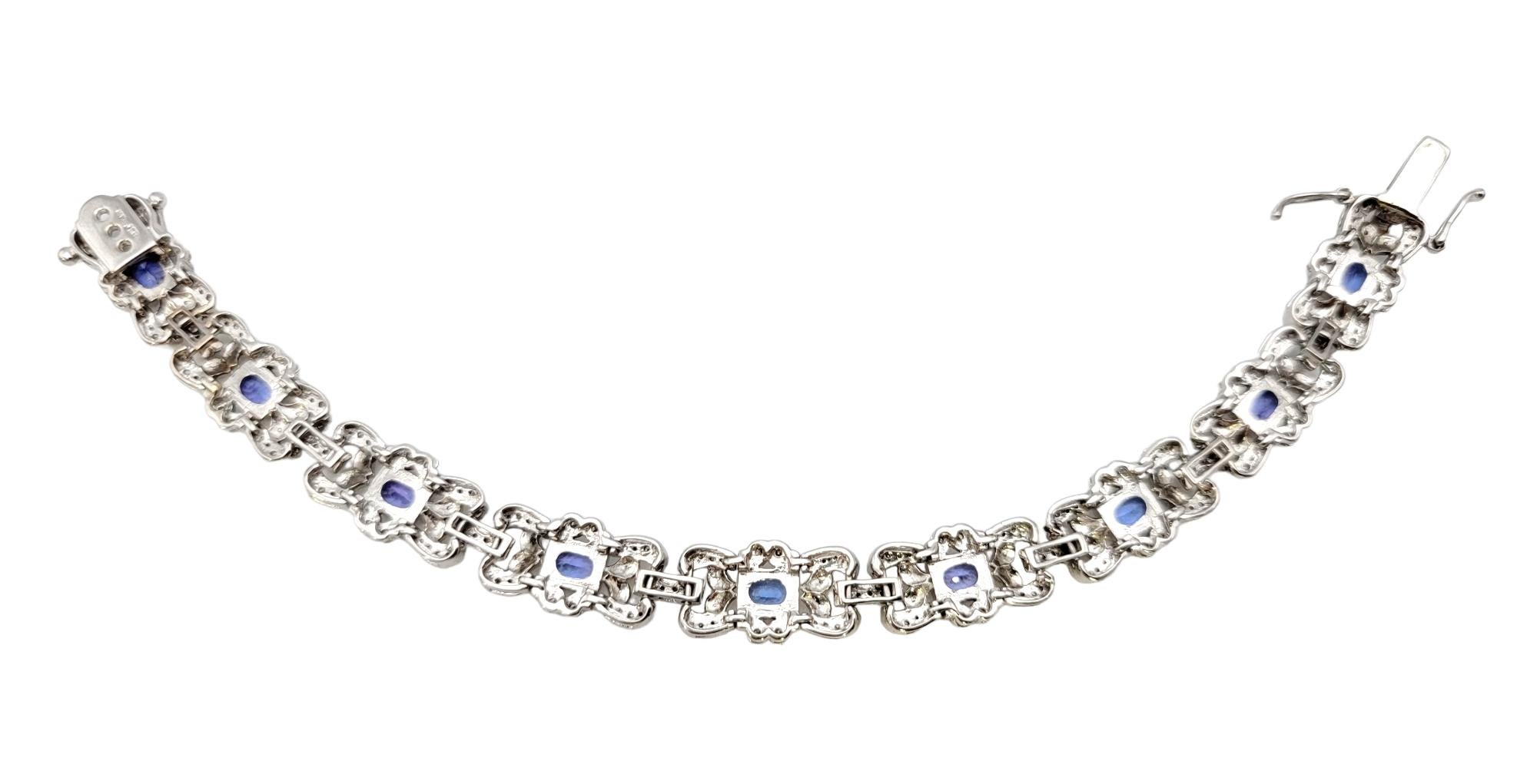 3.30 Carat Total Oval Tanzanite and Pave Diamond Milgrain Bracelet in White Gold For Sale 8