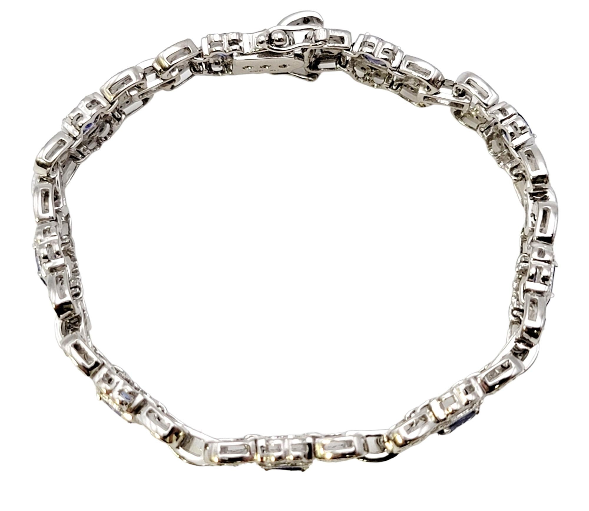 3.30 Carat Total Oval Tanzanite and Pave Diamond Milgrain Bracelet in White Gold For Sale 1