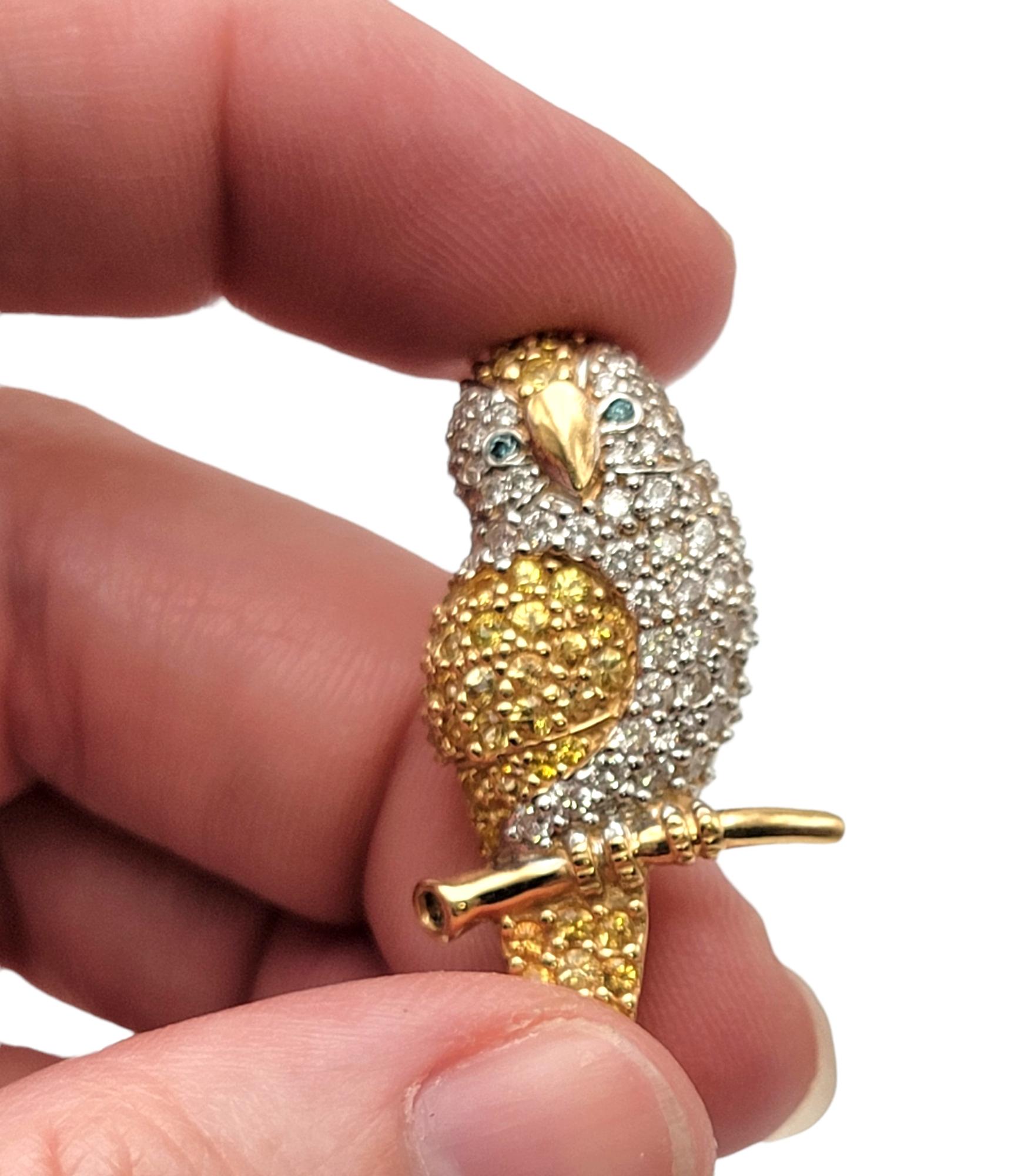 Unique Owl Brooch with Diamonds and Yellow Sapphires 14 Karat Gold 3.30 Carats 4