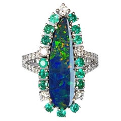 3.30 Carats, Australian Doublet Opal, Emerald & Diamonds Cocktail Ring