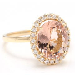 3.30 Carat Impressive Natural Morganite and Diamond 14 Karat Solid Gold Ring