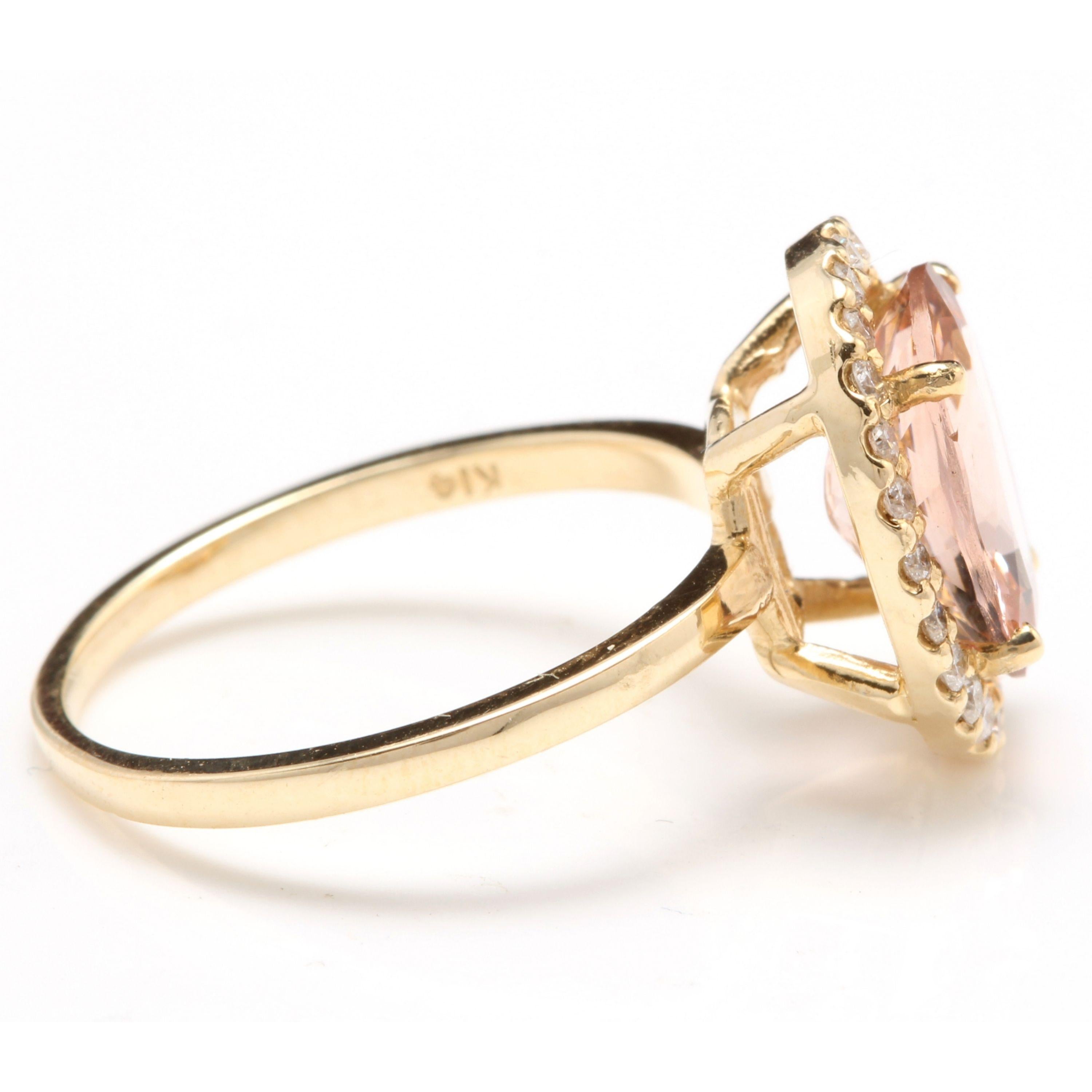 Rose Cut 3.30 Carat Impressive Natural Morganite and Diamond 14 Karat Solid Gold Ring For Sale