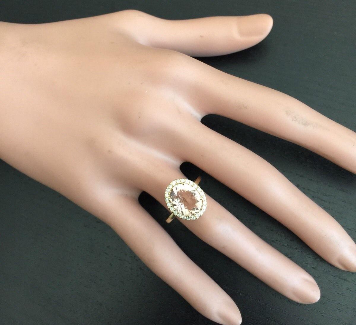 Women's 3.30 Carat Impressive Natural Morganite and Diamond 14 Karat Solid Gold Ring For Sale