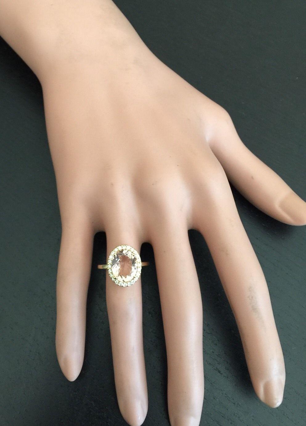 3.30 Carat Impressive Natural Morganite and Diamond 14 Karat Solid Gold Ring For Sale 2